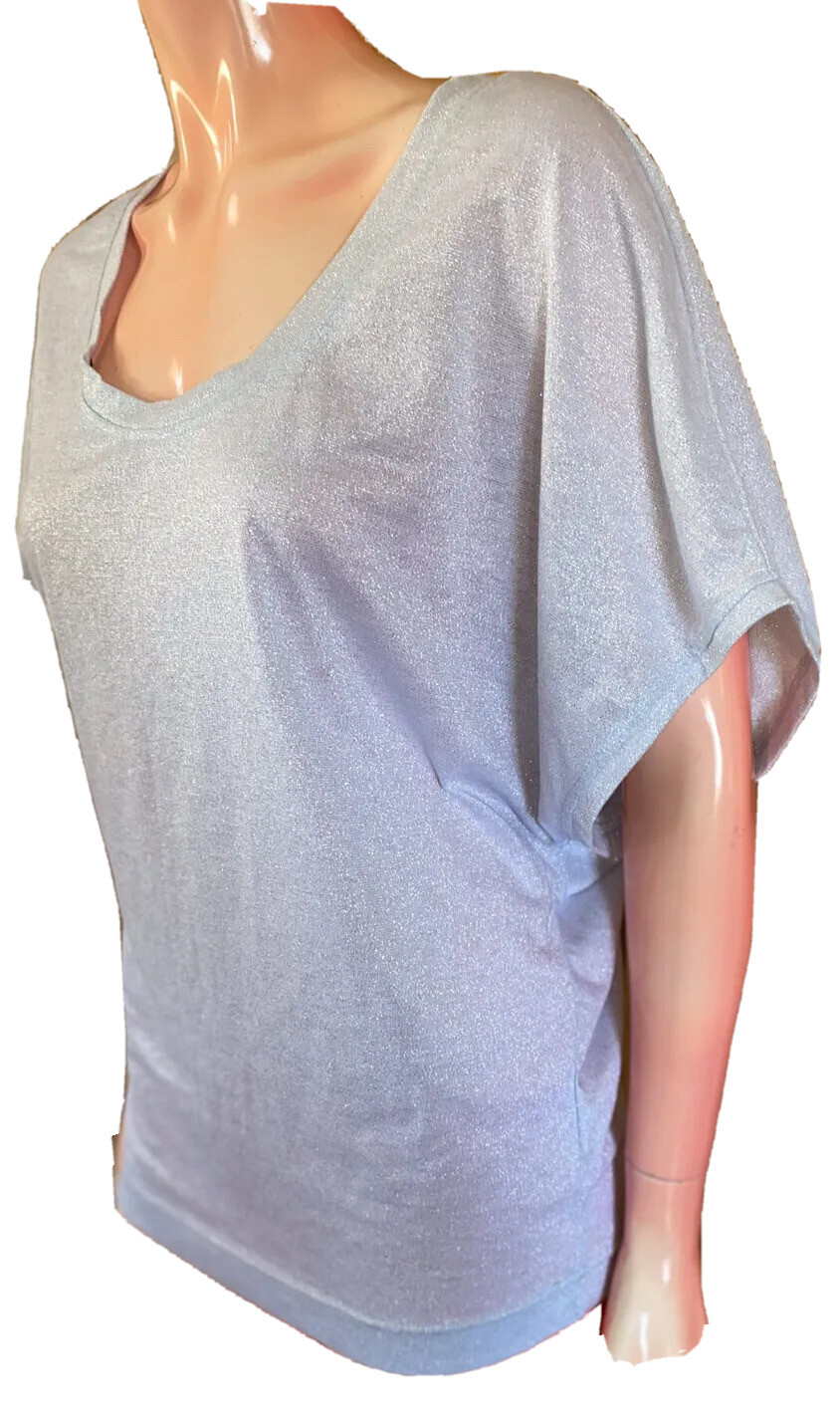 Dotti Sheer Grey Sparkle Ladies Round Neck Cotton Elastane Grey Top Size M