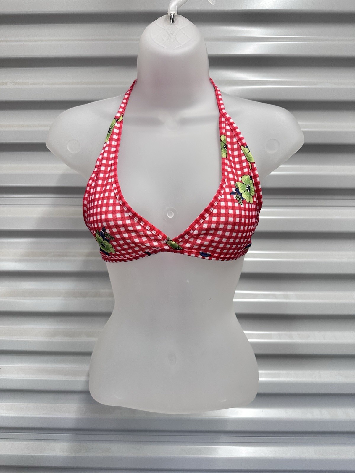 True Vintage 1970s String Bikini Halter Top Red White Gingham Floral XS – S – M