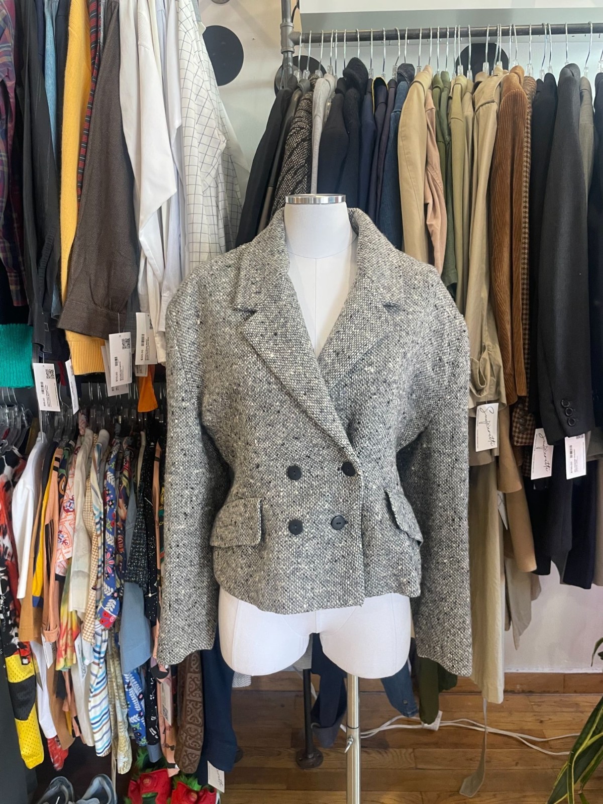 Vintage Byblos Gray and White Double Breasted Tweed Blazer