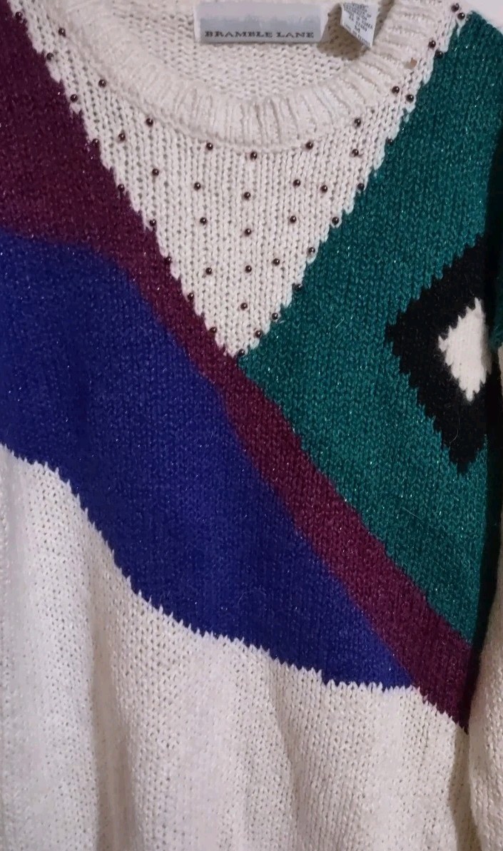 Vintage Bramble Sweater Colorful Beads 80’s 90’s Color Block Cosby Women’s Med
