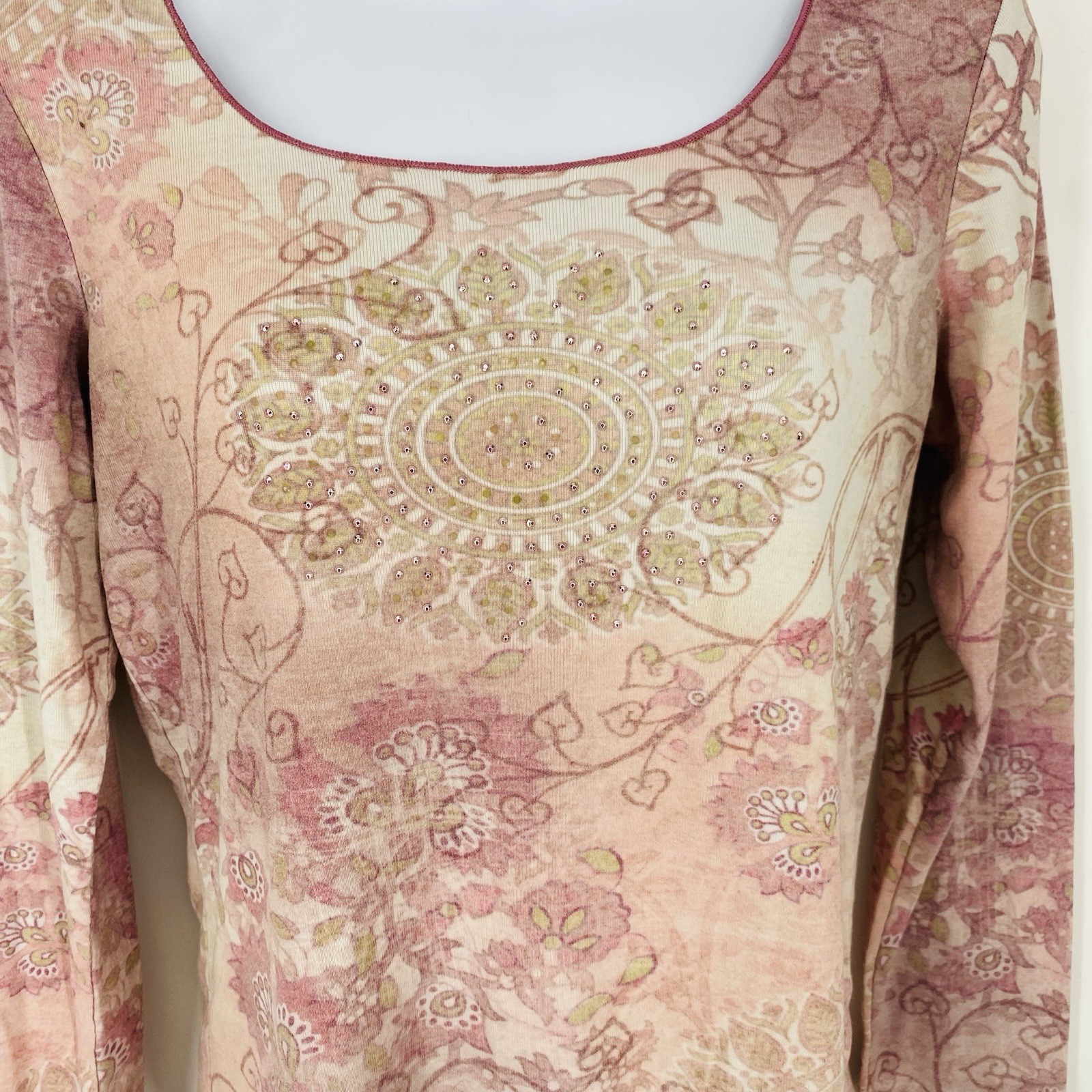 Vintage 90s B. Friends Pink Mandala Top Medium Fairy Grunge Long Sleeve USA Made