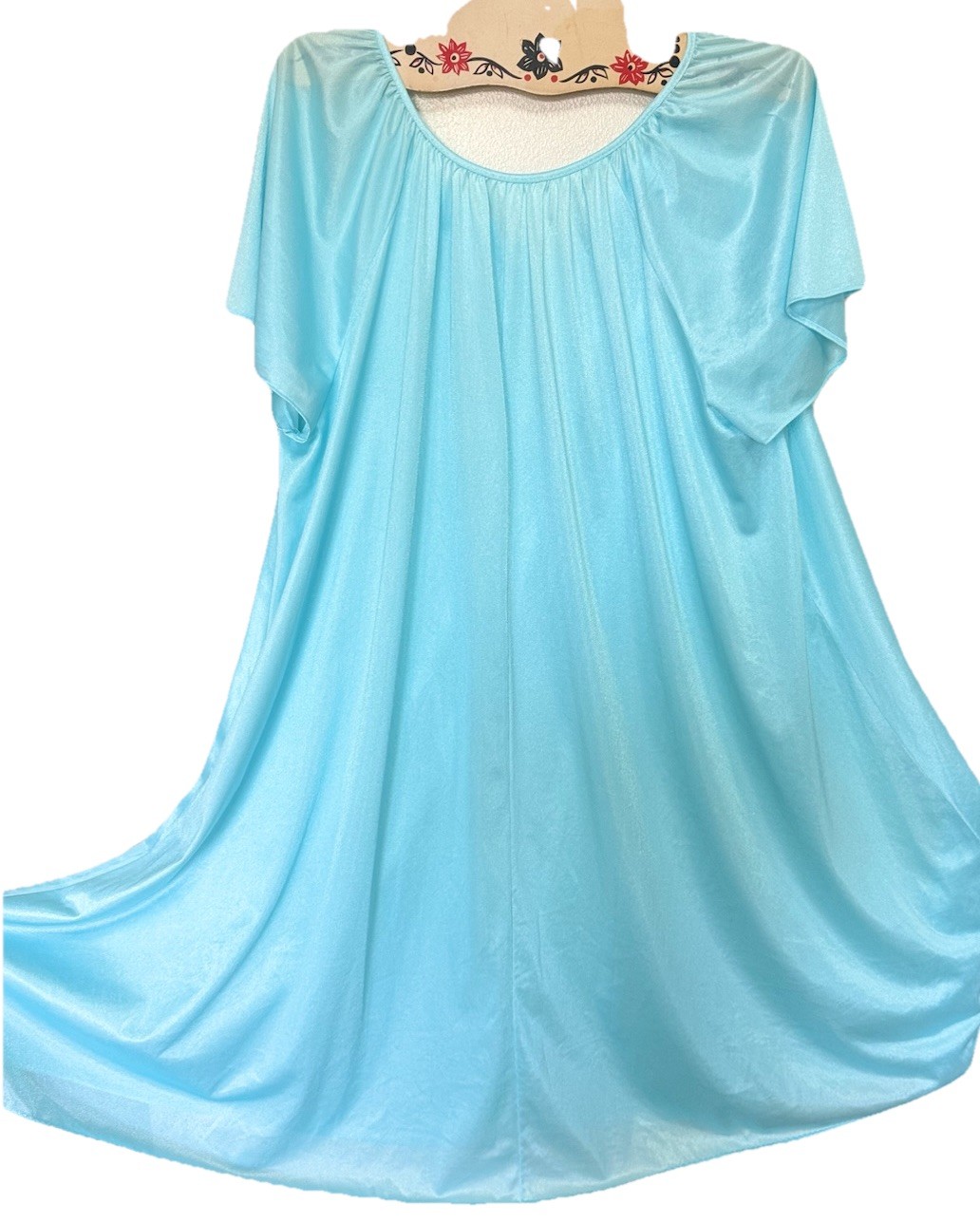 Vtg Nightgown Short Flutter Sleeve Sweep JCP Silky Nylon Pool Blue XL 1X 42 44 +