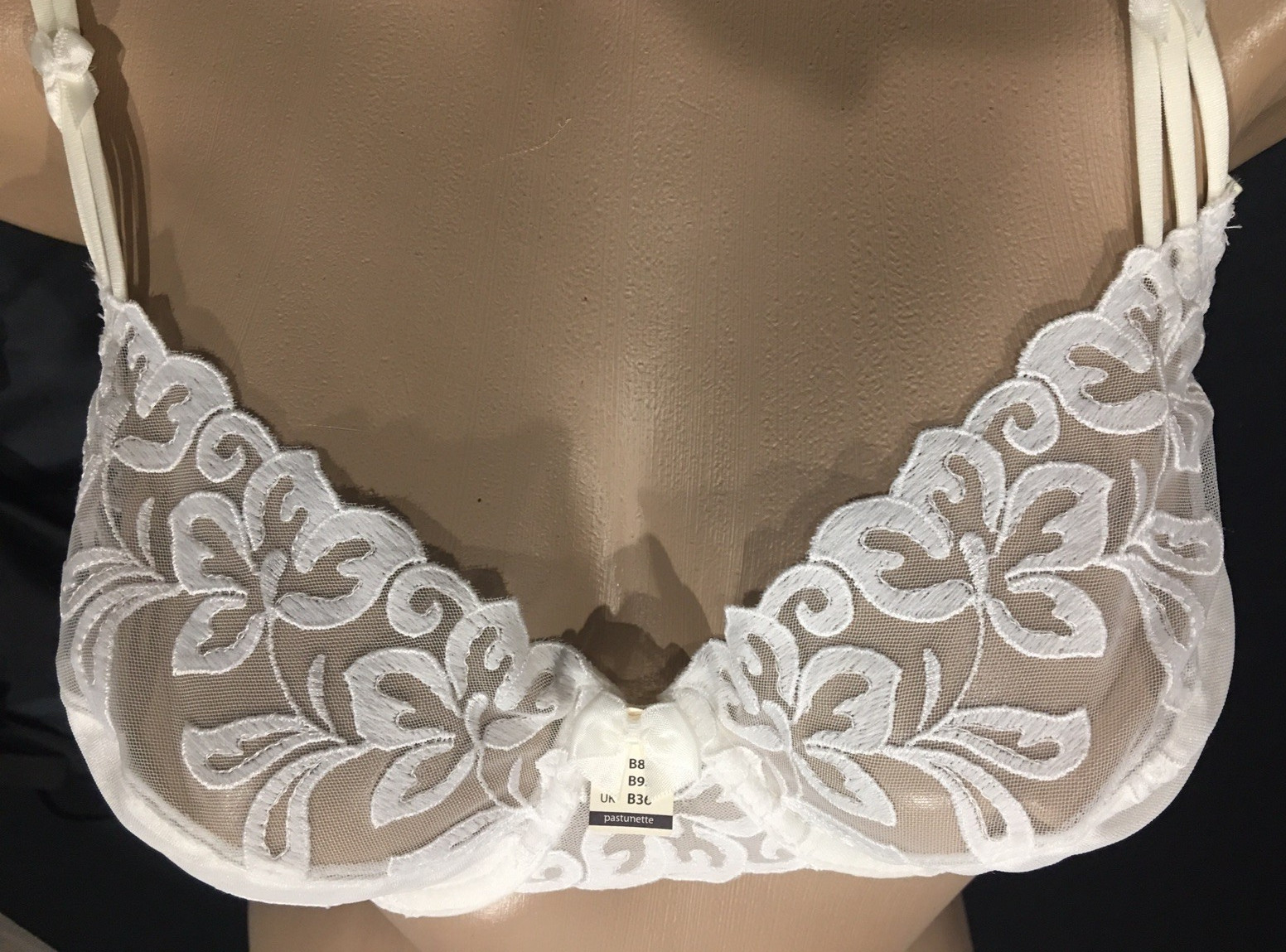 Vtg White Nylon Sheer UW Lace Lady Bra 36B