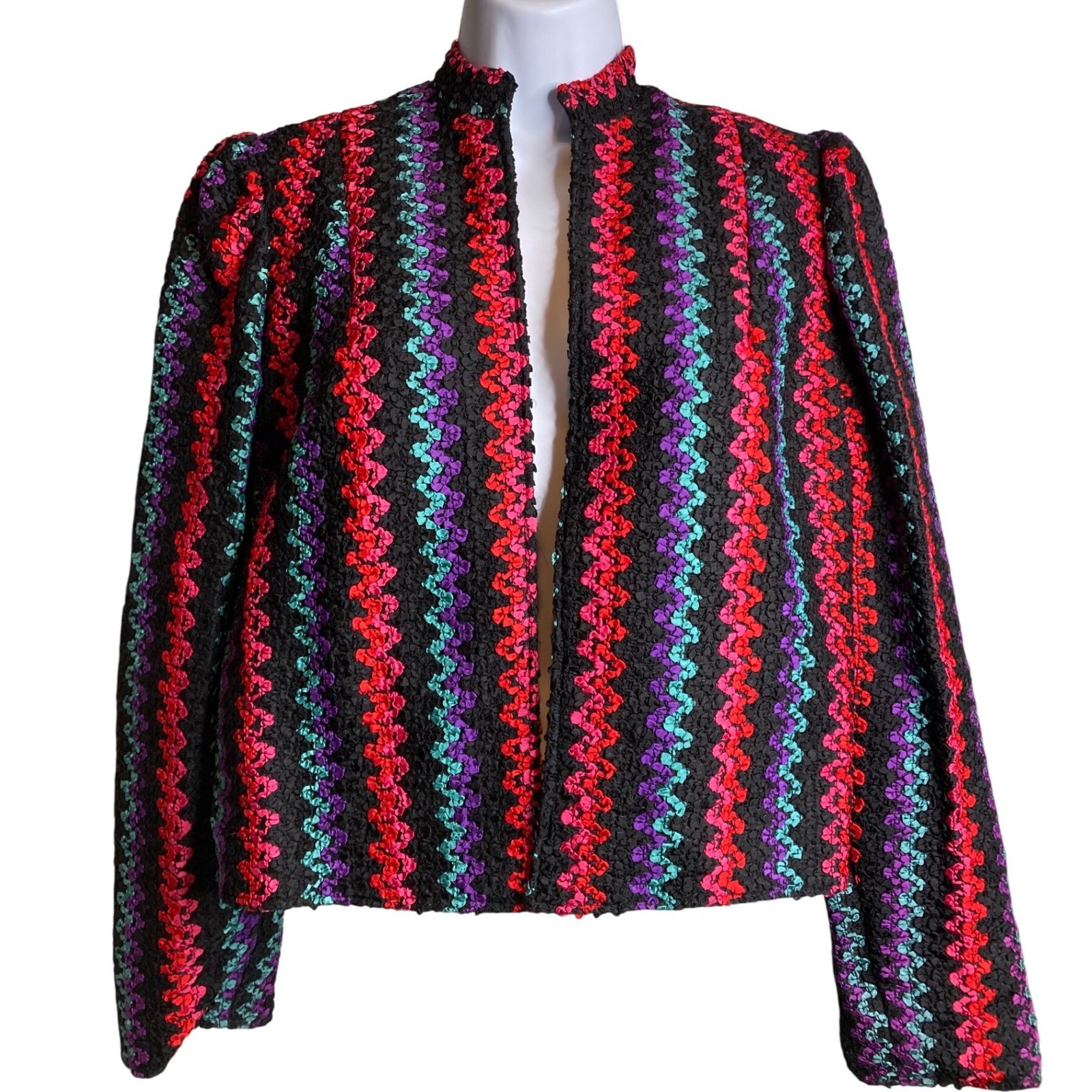 Vintage Malbe Women’s 1980’s Red Purple Black Bolero Jacket Size 8 Avant Garde