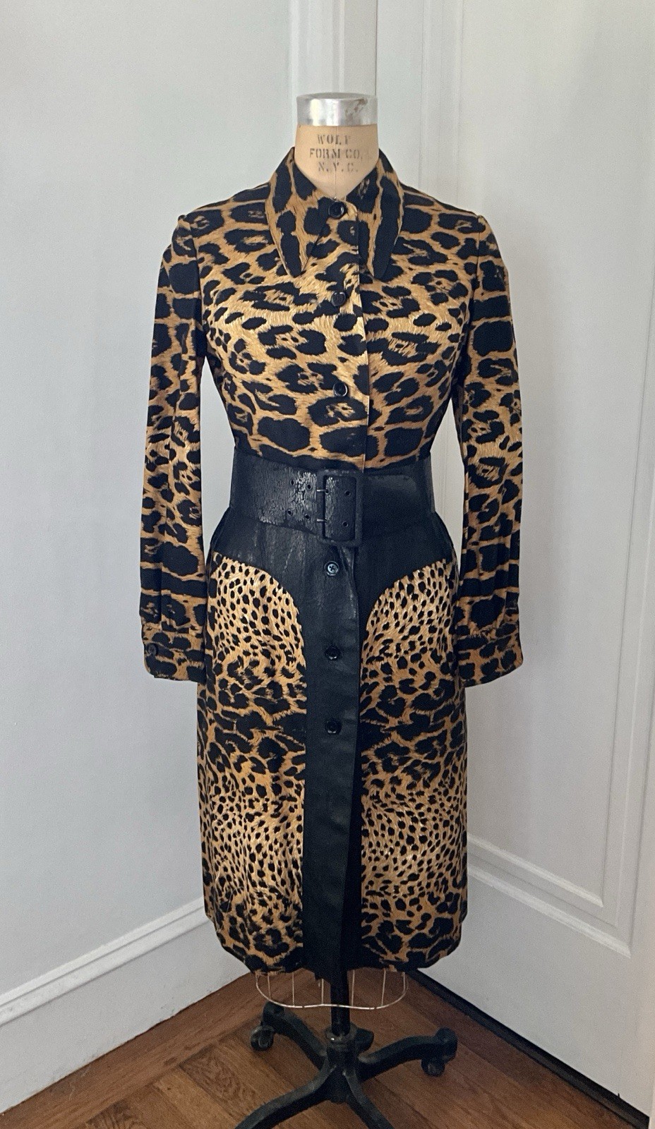 Vintage 1960’s Lanvin Leopard Print Silk Dress with Wide Belt