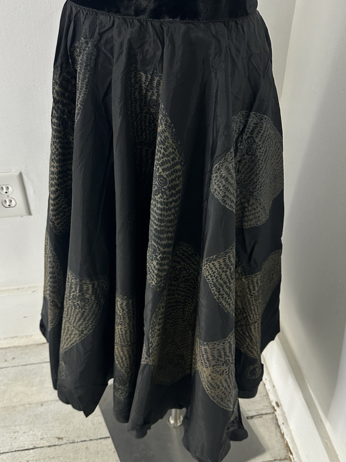 Antique Edwardian Era Rare Fan Print Circle Skirt