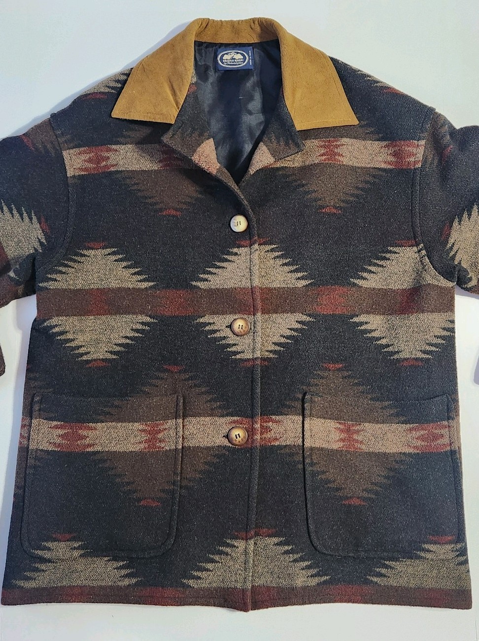 Vintage British Khaki By Robert Lighton Women’s Aztec Wool Blend Jacket Sz Small
