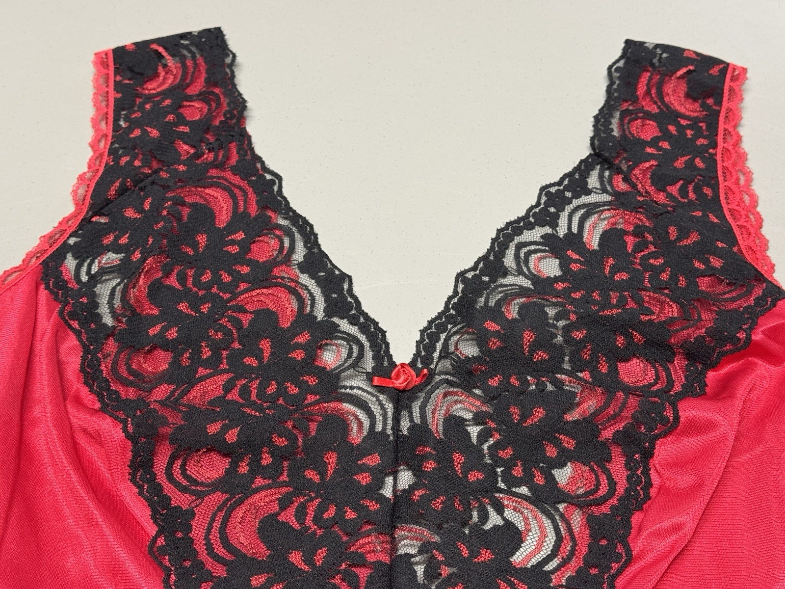 Vtg Fashion Bug Lace Swing Dress Red/Black Lace Sexy Sz 3X Nylon Fairy Silky
