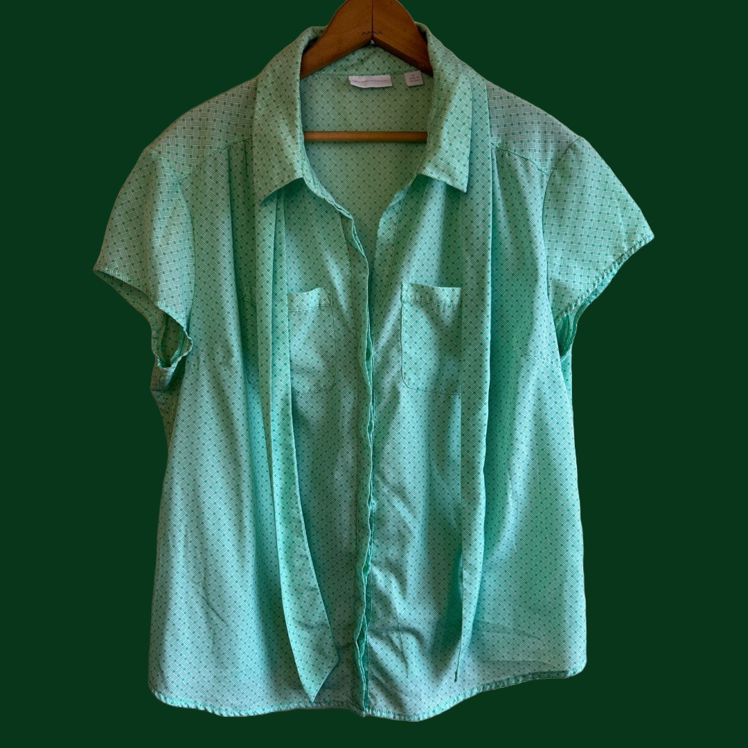New York and Co Retro Print Neck Tie Blouse