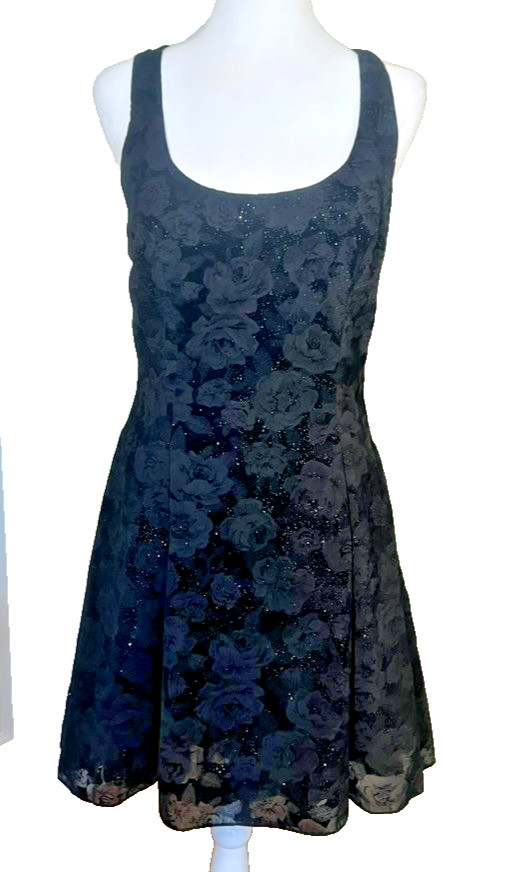Vintage Zum Zum Black Burnout Velvet Lined Criss Cross Cocktail Dress Size 9-10