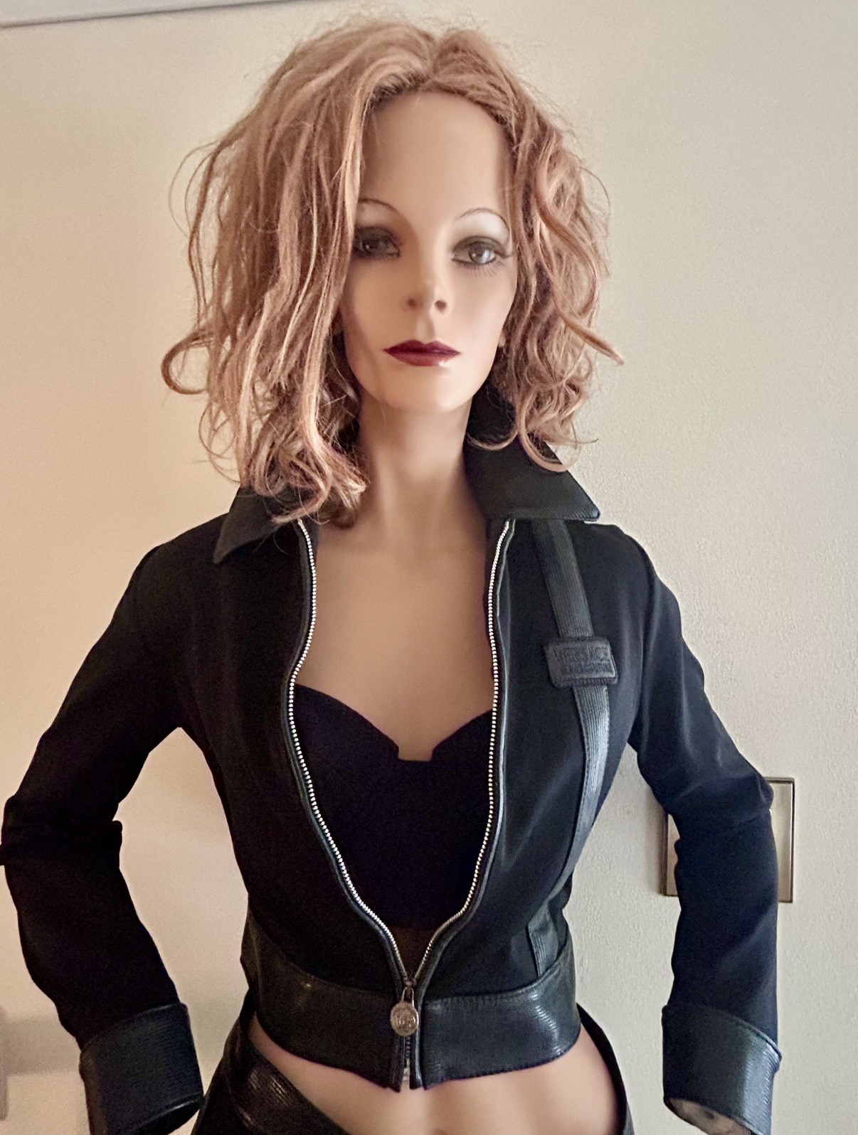 Versace Jeans Couture Pant Suit Polyamide Black IT 46 Medusa ITTIERRE Vintage