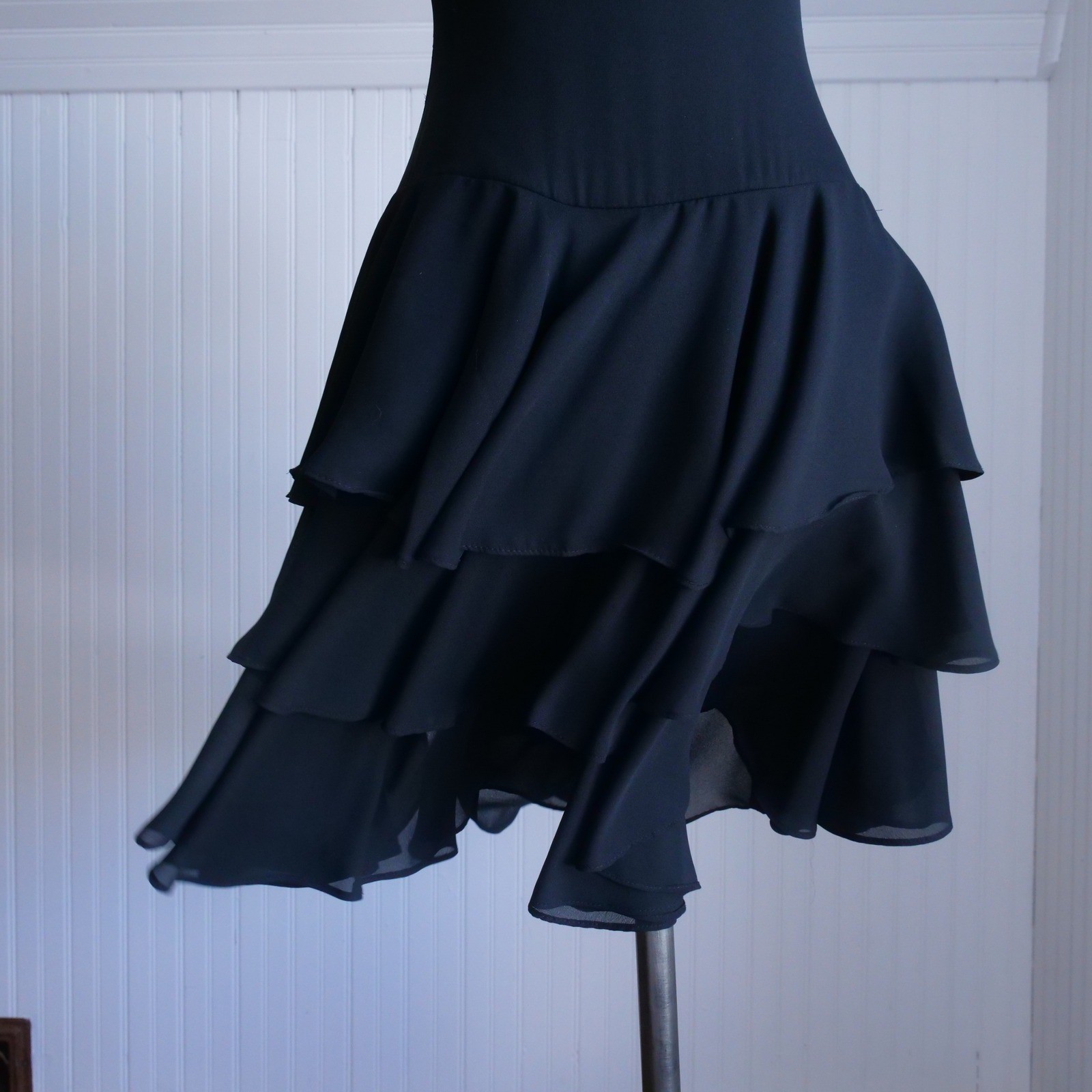 Great vintage 1990s Samantha Black dropped waist ruffle skirt black party dress
