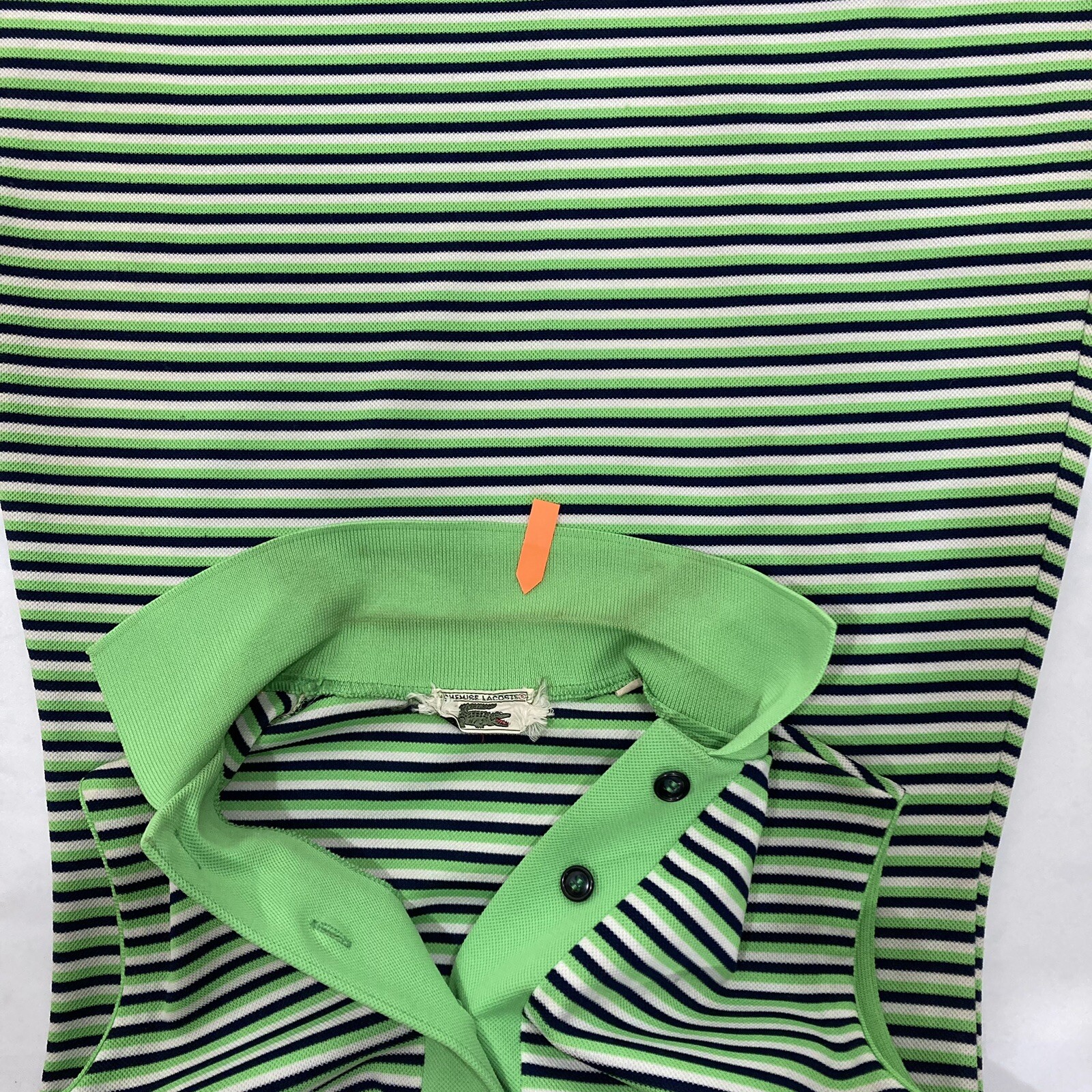 Vtg 70s Chemise Lacoste Shift Dress Med Lime Green/Black Stripe Mod Go-Go Preppy