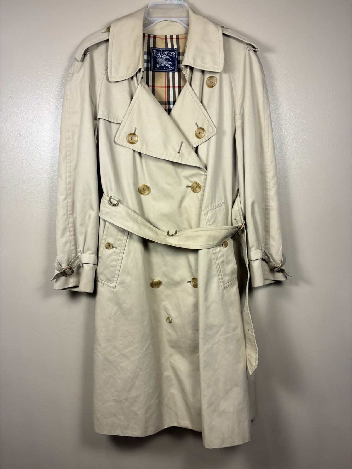 Burberry VTG Novacheck Long Trench Coat England Women Unisex M Double Breasted