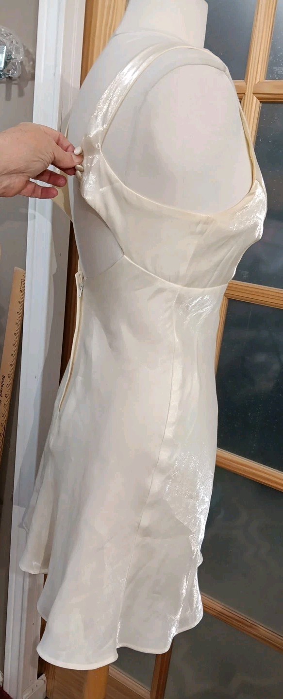 Vintage LA GLO Mini SLIP DRESS White Shimmer Key Hole Back Fit Flare Lined Sz 5