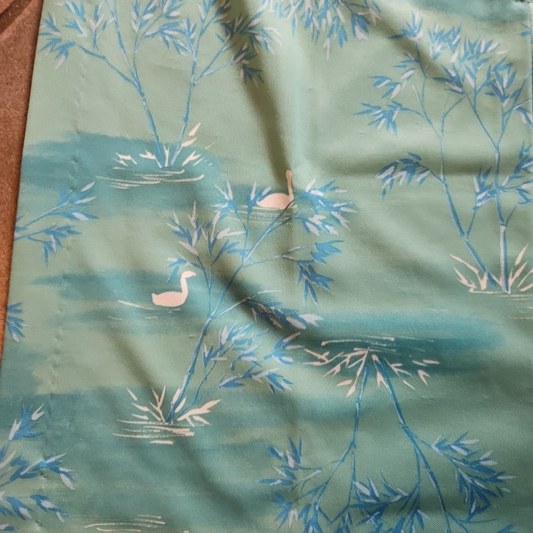 Vtg 70s Asian Pastel Green – Swans Birds Zip Up Robe Lounge Craft Original S/M