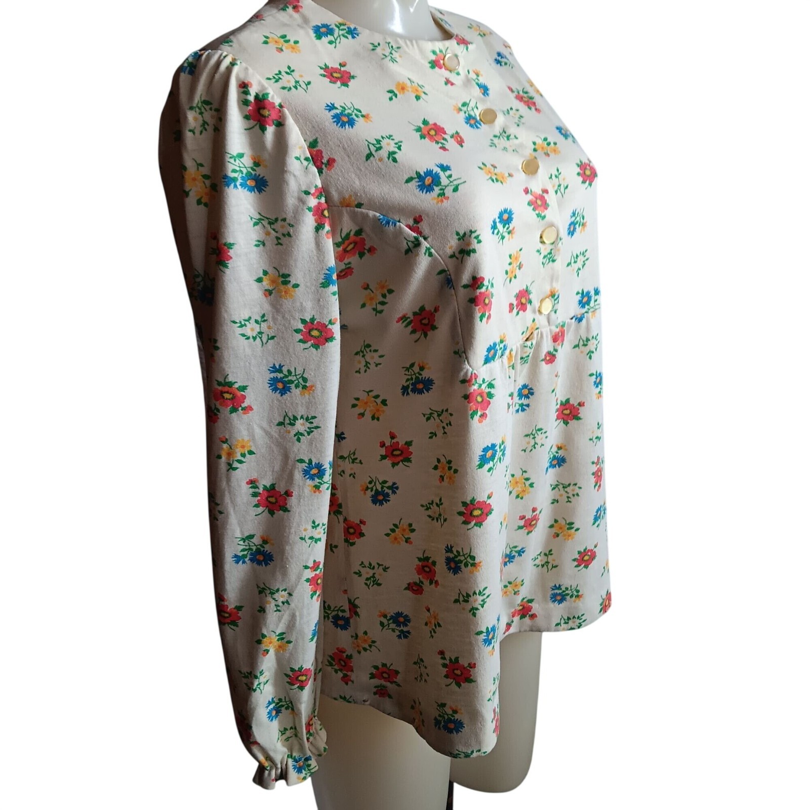 Womens Medium Vtg 70’s Peasant Top Blouse Floral Button-Down Hippie Groovy Mom