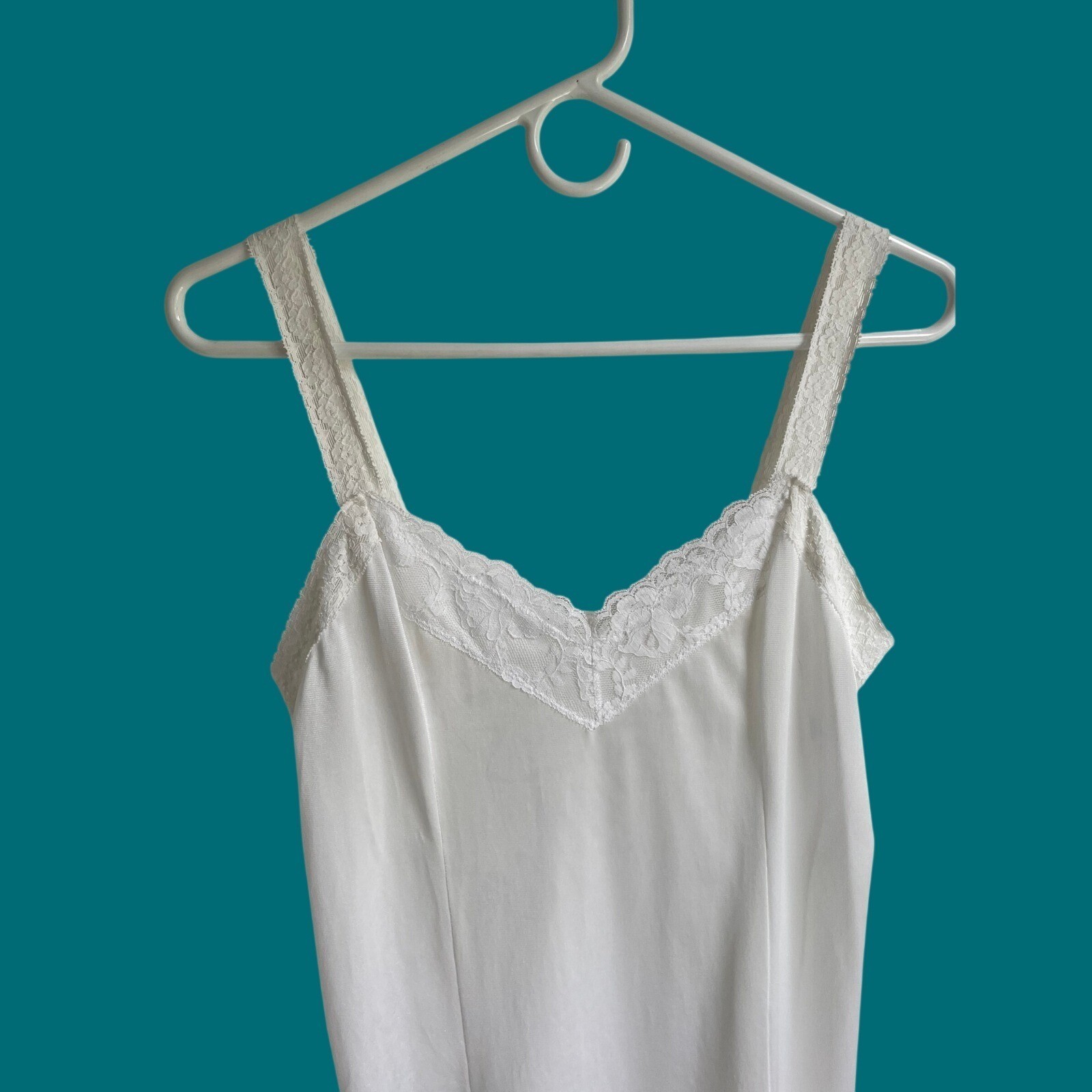 Vintage White Lace Full Slip Dress Semi Sheer Lingerie Nightgown Coquette S