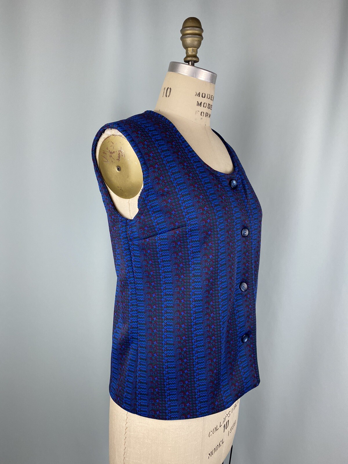 Vintage Vest Shirt LARGE double knit polyester navy blue 60s 70s modest cottage
