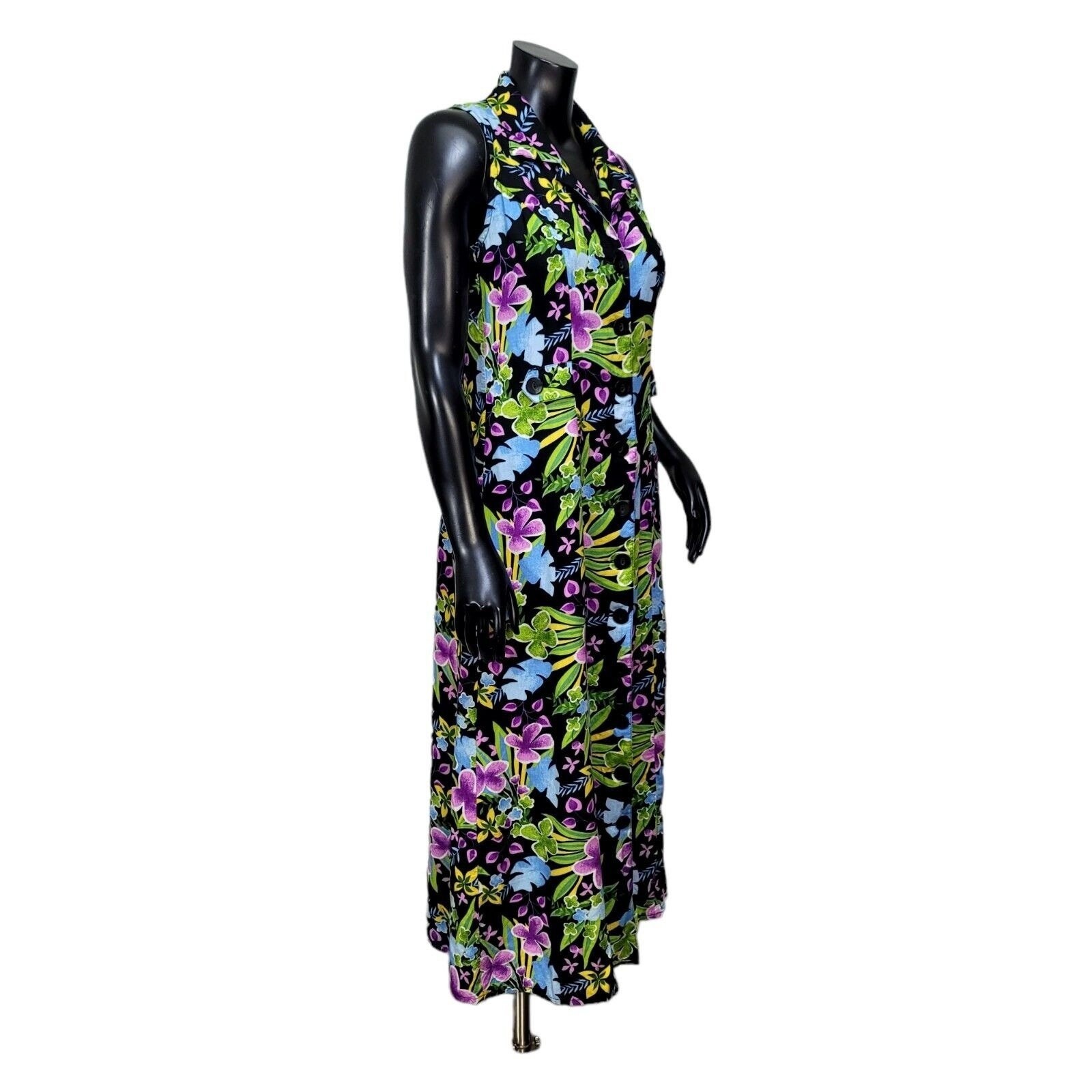 Notations Tropical Floral Rayon Halter Maxi Dress Y2K Resort Tiki Size 6