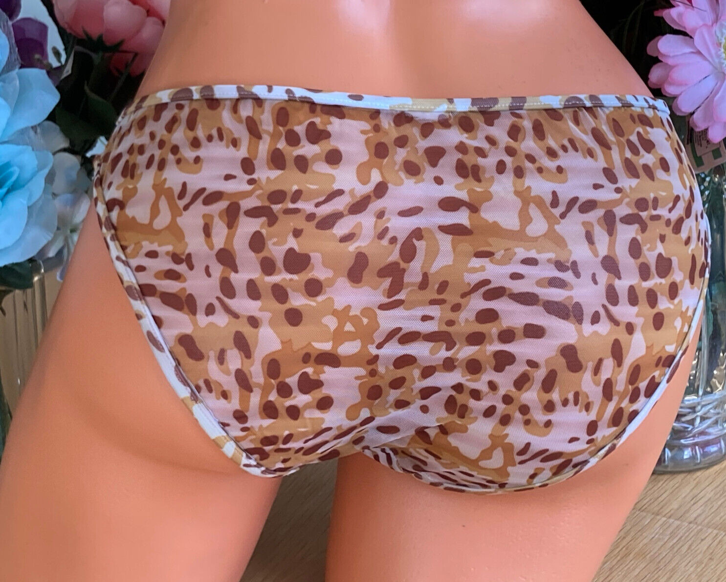 124 MAX + EDDIE 7/Large Leopard Print Open Hip Lace Front Panty NWT #5600