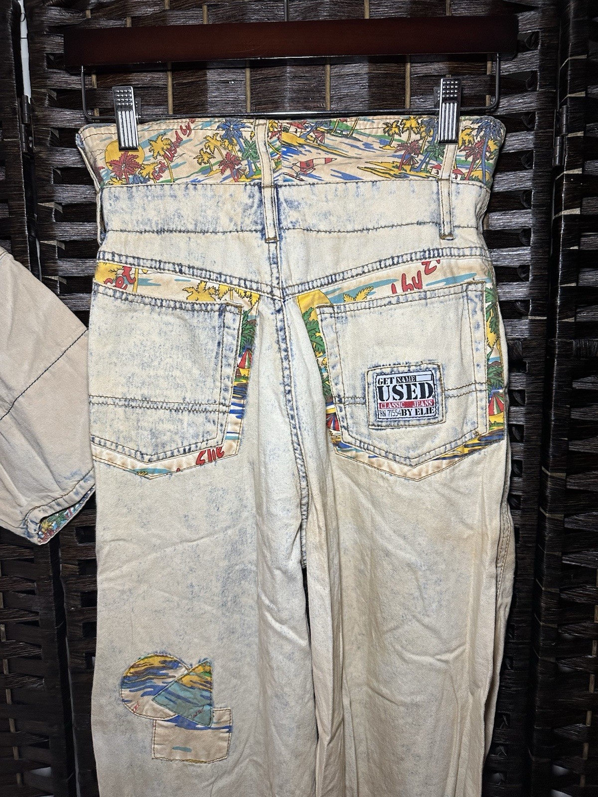 NWT Vintage 80s Get Used by Elie 2-Piece Denim Set Shirt Foldover Jeans Sz S 28