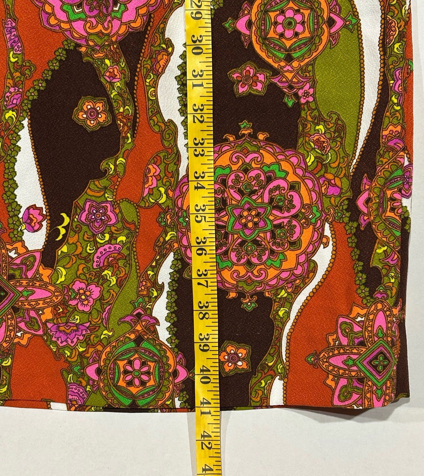Vintage 70s Retro Mod Psychedelic Shift Dress Poly Knit Handmade Womens L *Glows