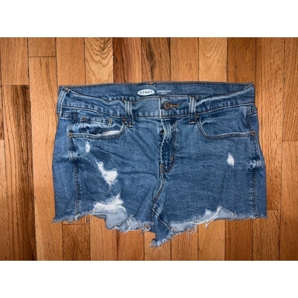 Old Navy Boyfriend Short Blue Distress Denim Jean Shorts Raw Hem Womens 4 T45-29