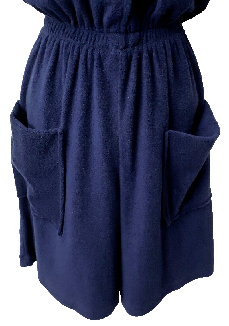 VTG 80s Terry Cloth Playsuit S Romper Navy Anchor Nautical Boating Coastal Beach