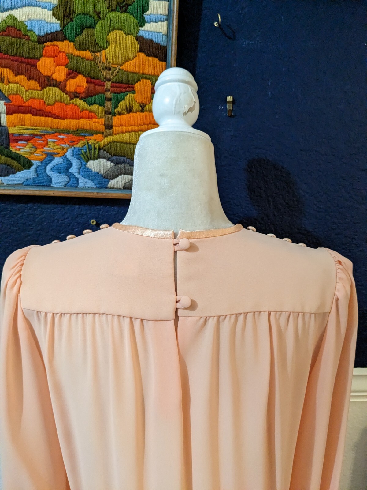 VTG Marinette 1970s Pleated Blush Pink Long Sleeve Dress Secretary Sz 10 Medium