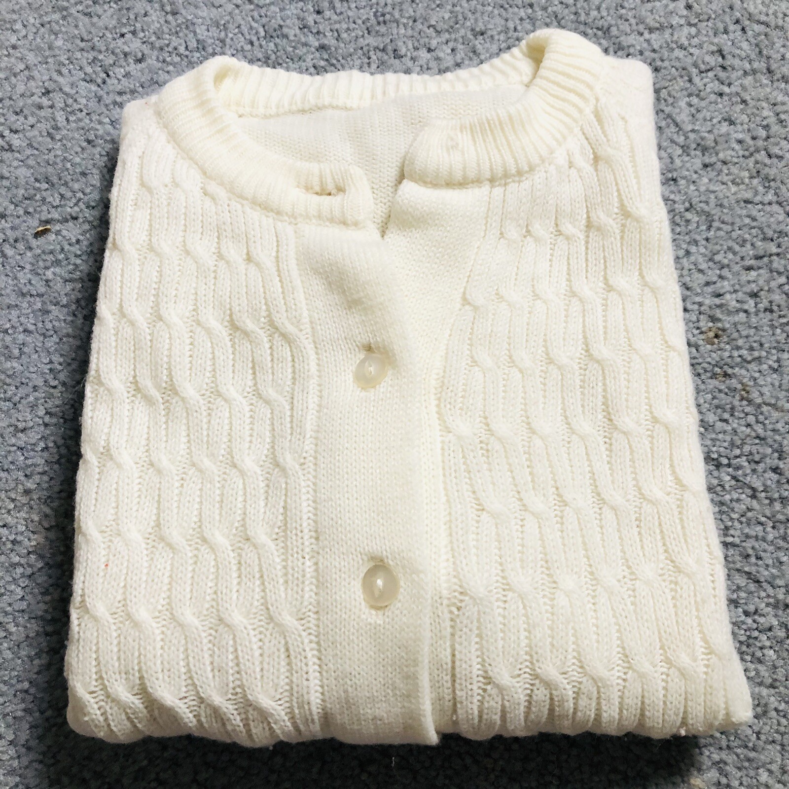 Vtg 90s Handmade Textured Knit Cardigan Women’s M White Buttons Coastal Cottage