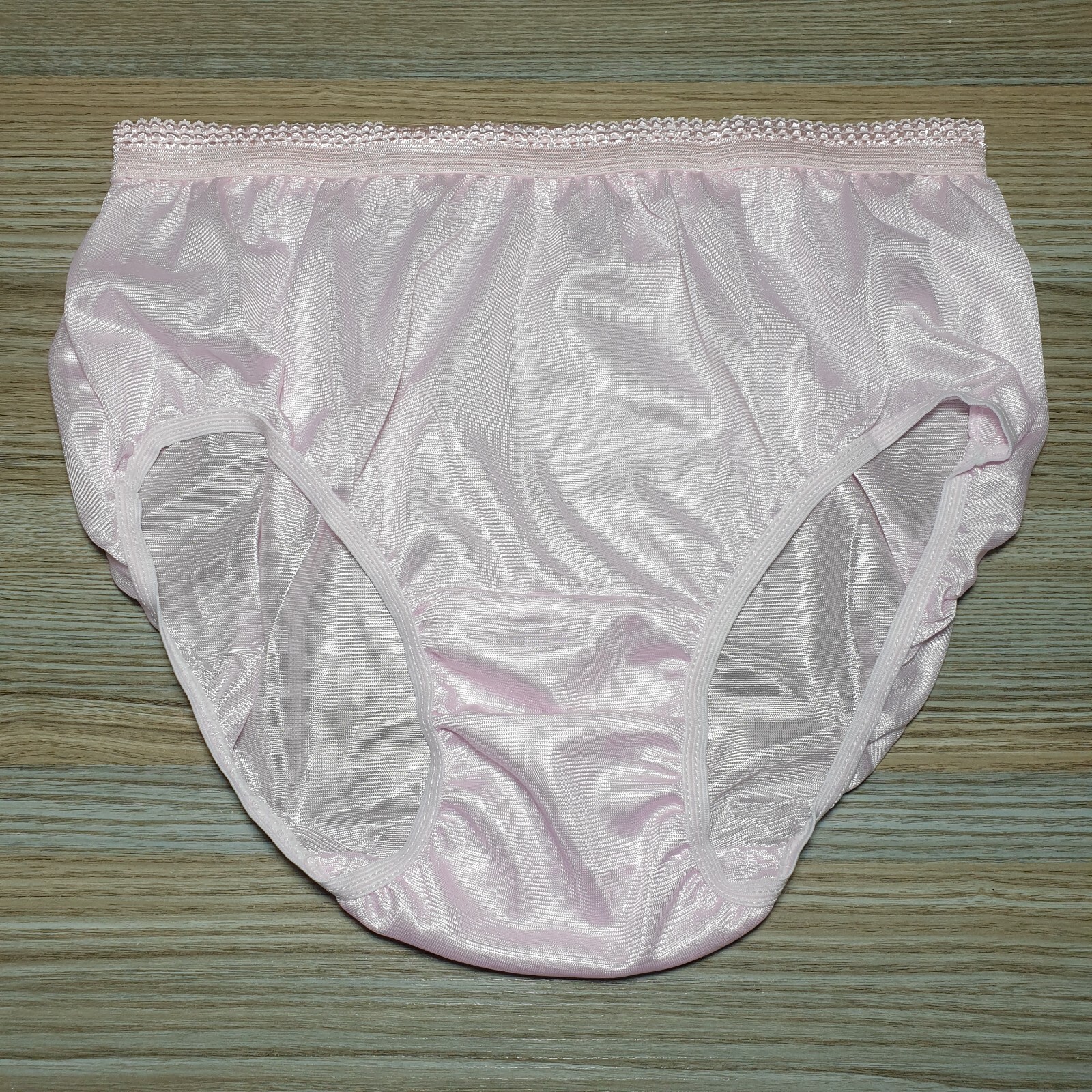 Vintage Silky Nylon Panty Sissy Baby Pink Bikini Sheer Brief Size 7-8 Hip 38-42″