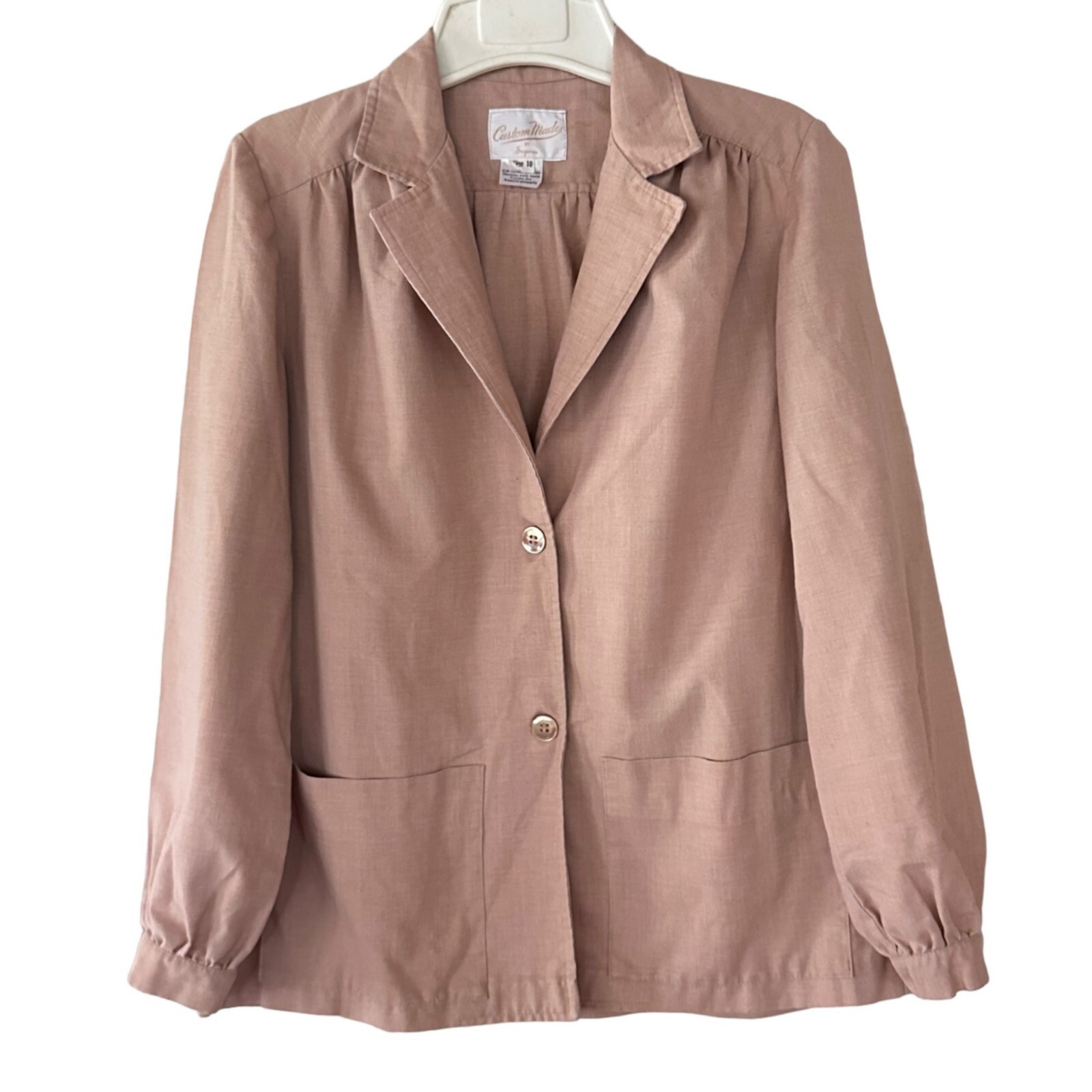 Vintage 70s Blazer Custom Made by Suzanne Size 10 Beige Patch Pocket Casual