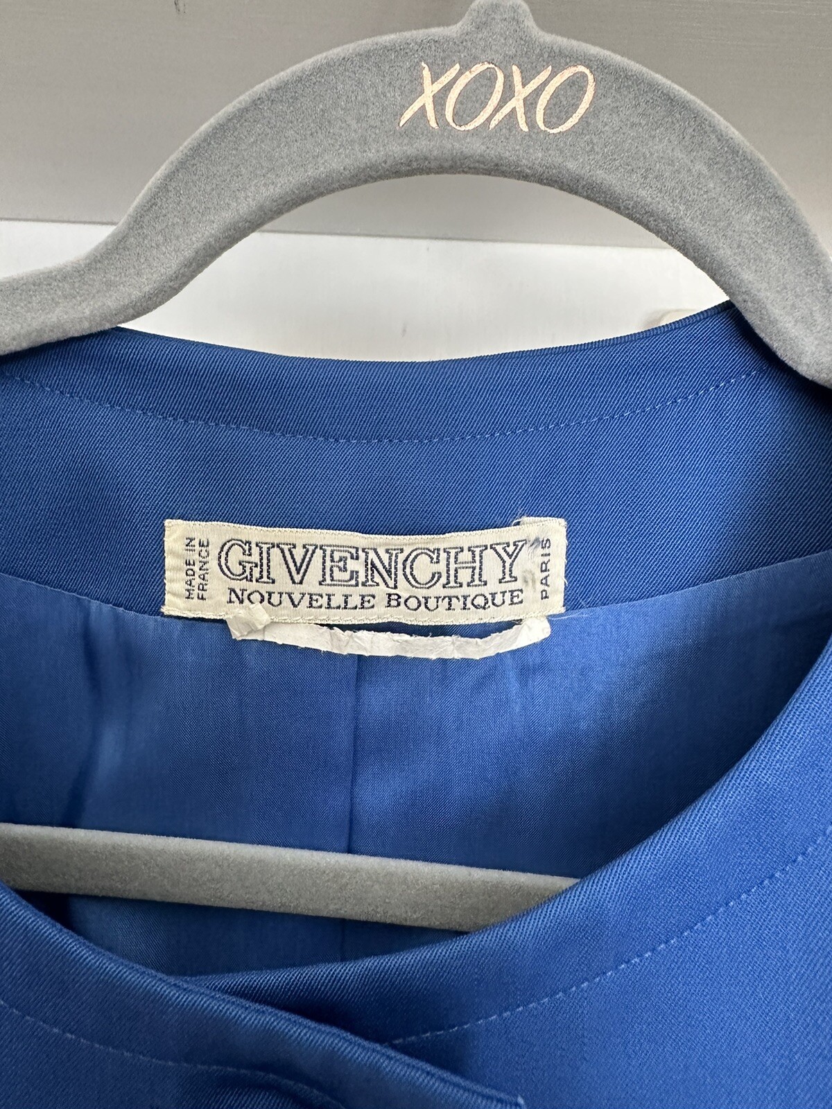 Vintage Givenchy 90’s Cropped Jacket Wool Exterior Silk Interior Electric Blue