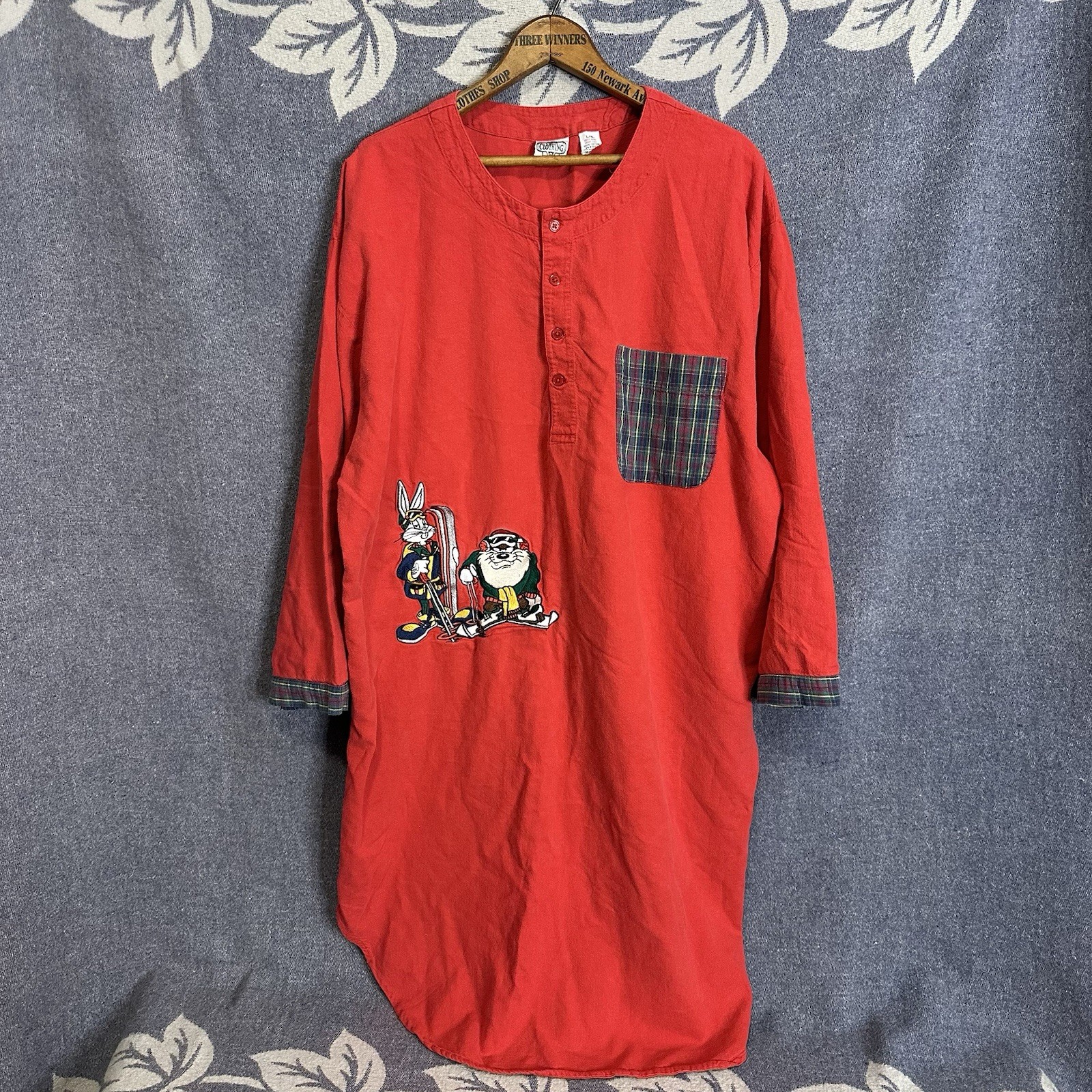 Vintage Acme Clothing Co 90s Bugs Bunny Tax Embroidered Nightgown Shirt Red L