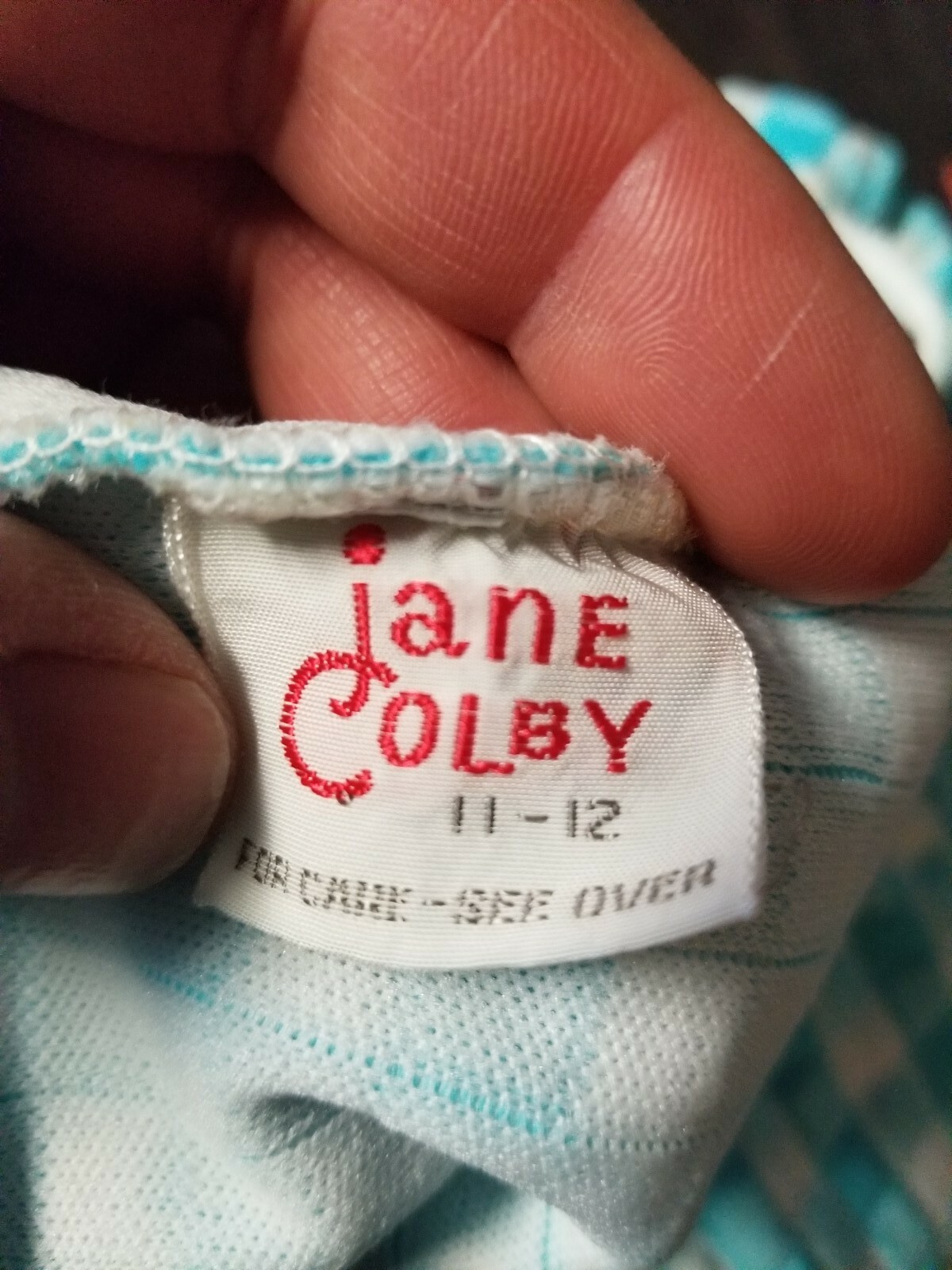 VTG 60s-70s JANE COLBY WOMEN POLYESTER BELL BOTTOM PANTS BABY BLUE WHITE CHECKED