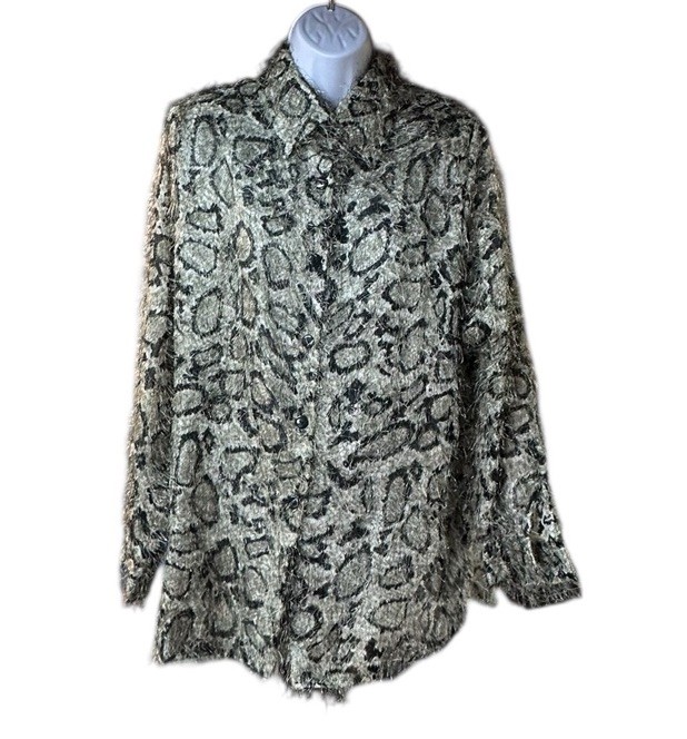 Gantos Fuzzy Eyelash Snake Print Button Front Shirt Gray Black M Vintage Y2K