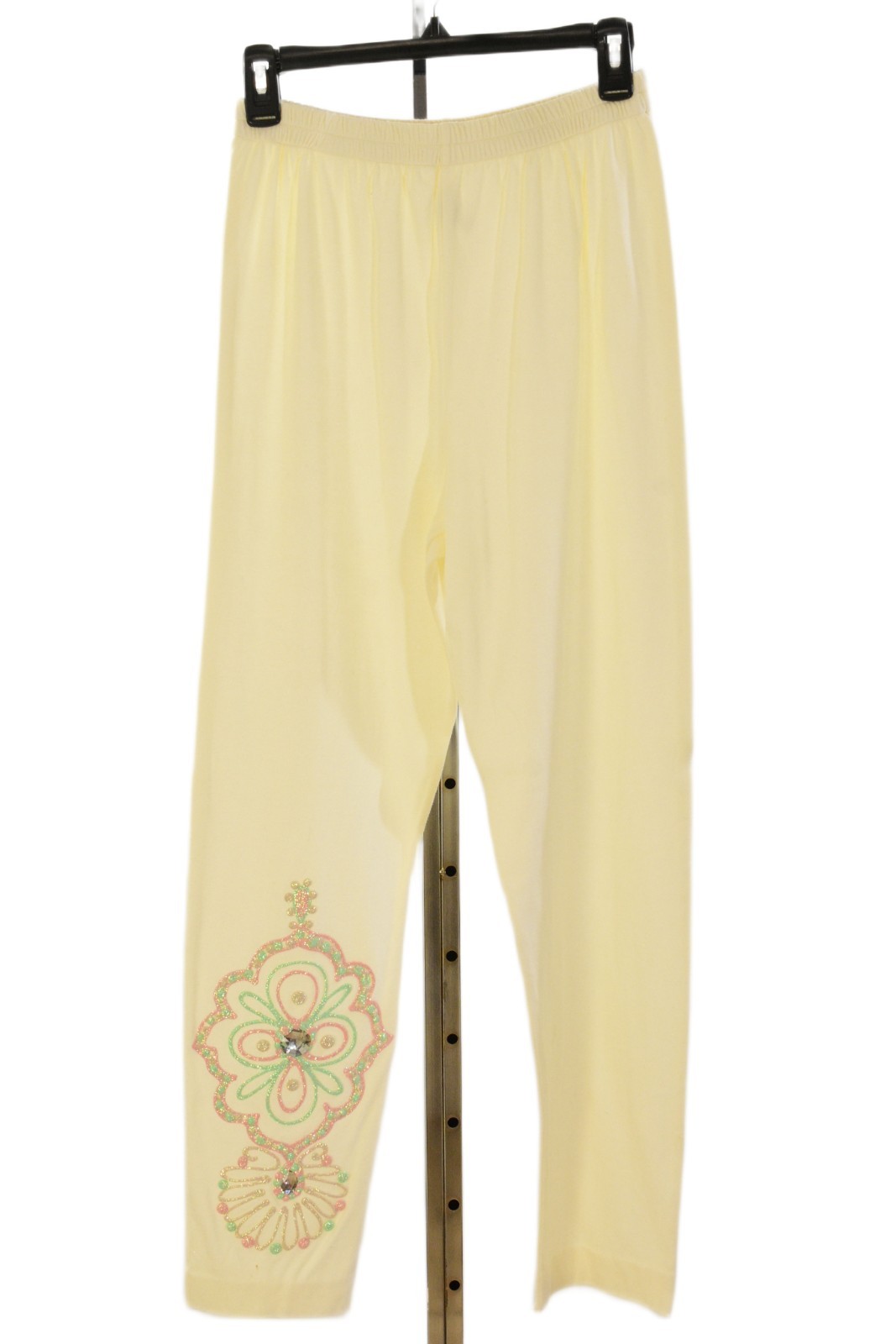 80s Vintage Ivory Puff Paint Jewel Cropped Dolman Sleeve & Pant Suit Set Women S