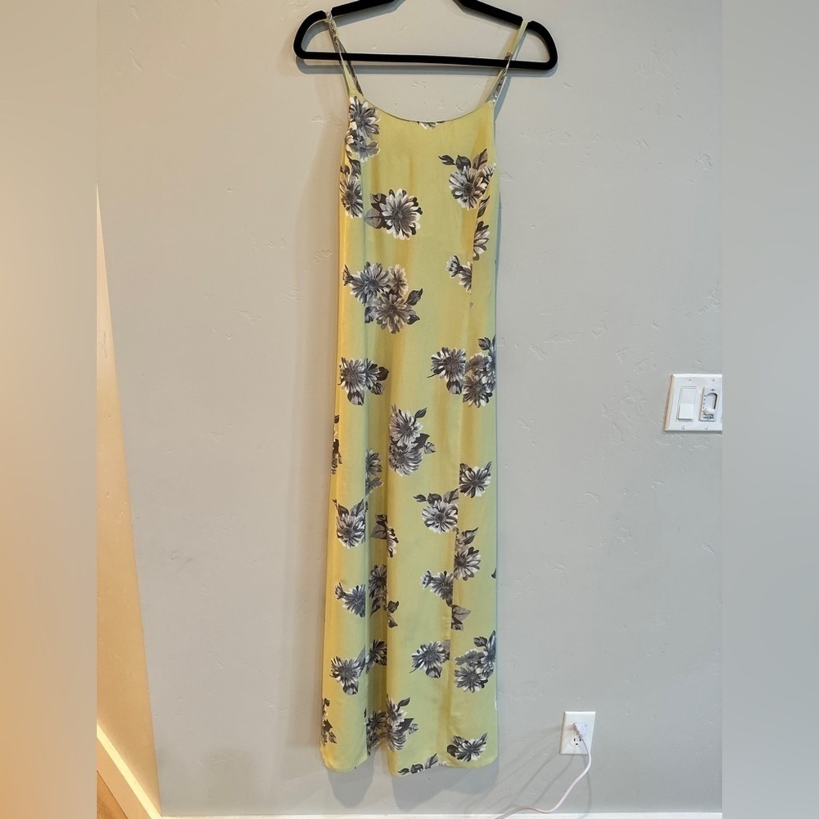 VTG Karen Kane maxi dress Criss cross back green gray floral size 10 Y2k / 90s