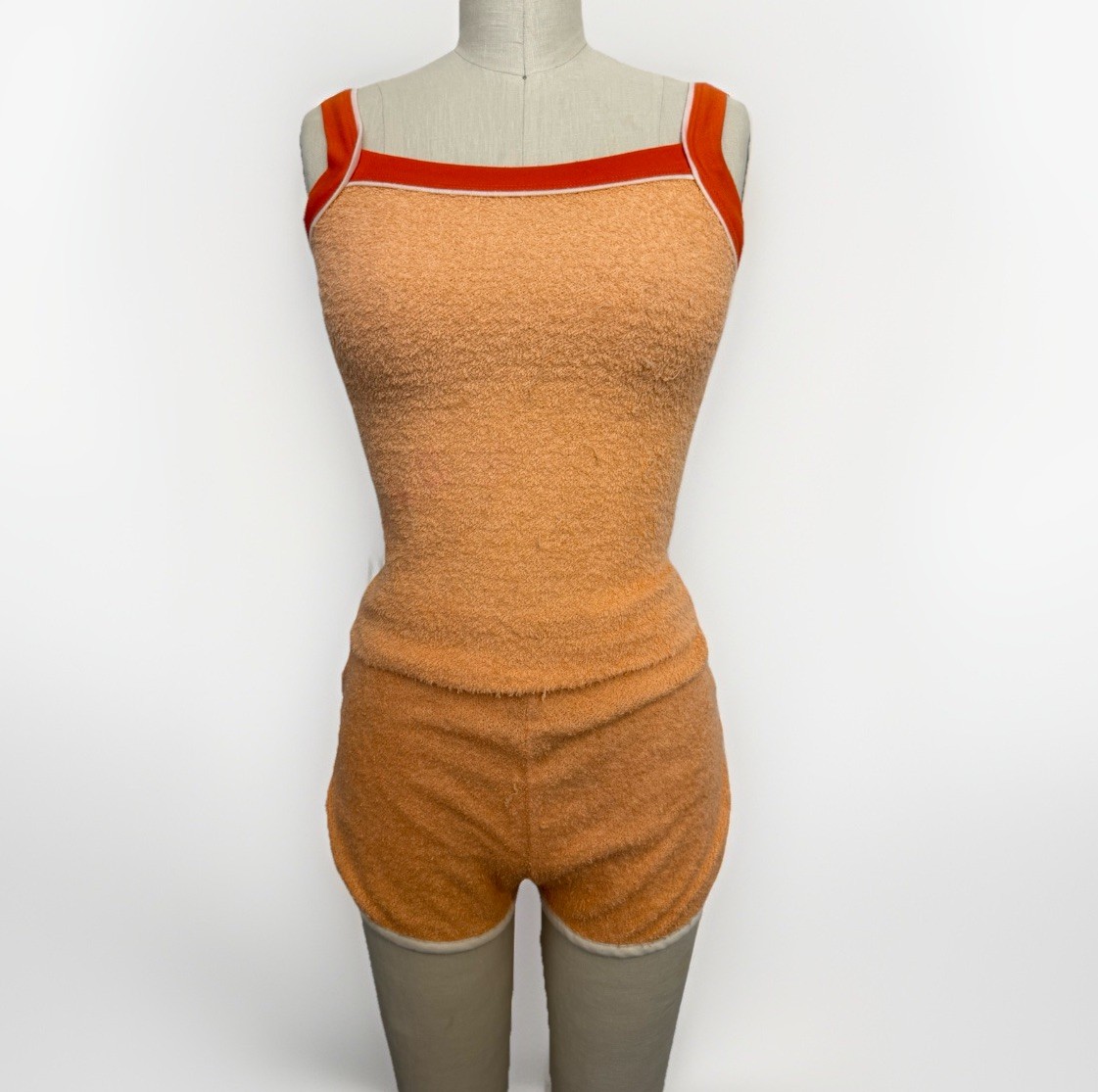 VTG 1970s Wild Cherry Terry Cloth Lounge Set – Orange Tank & Shorts, Size M/L