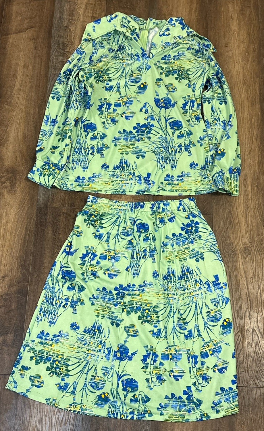 Vtg DutchMaid Dress Womens 34 Blue Green Floral Print Hippie Boho Flower Collar