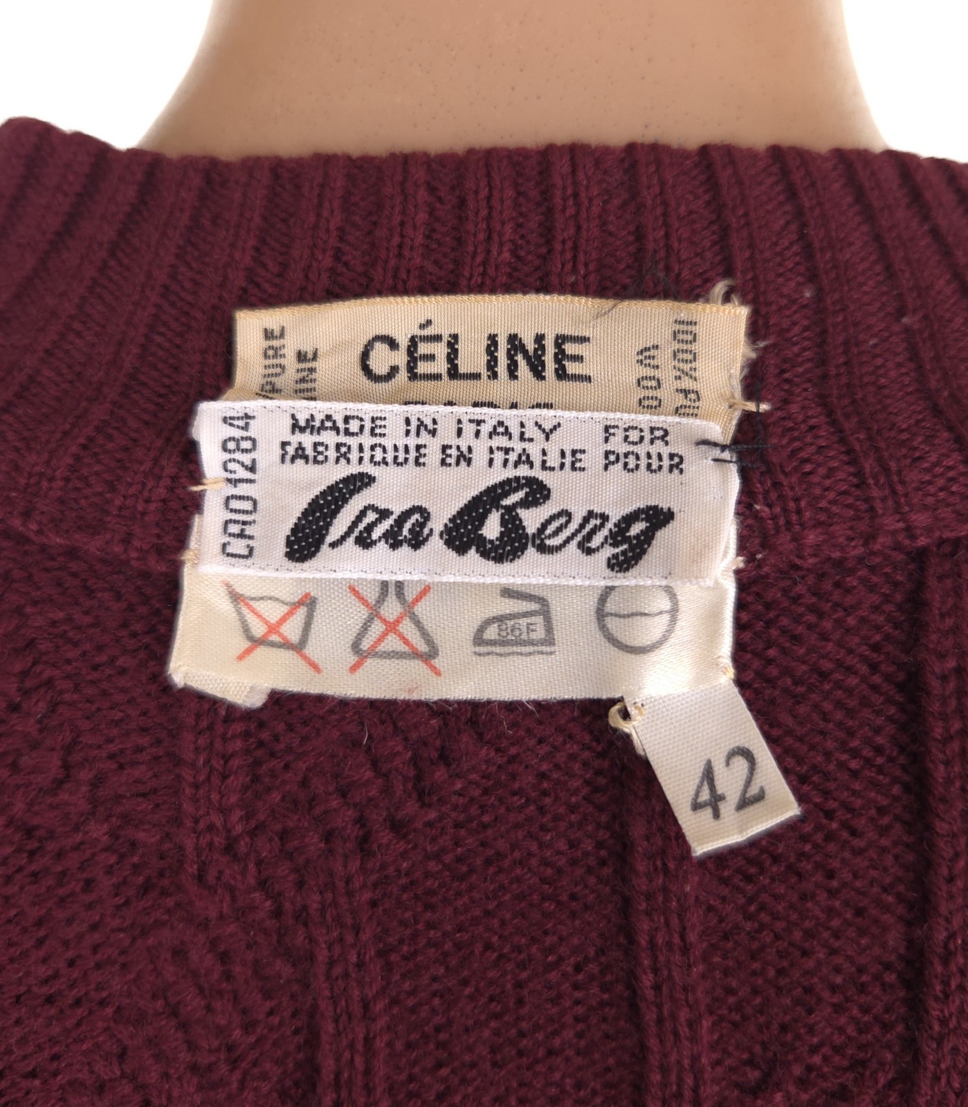 Vintage 80s/90s Celine Paris 1/2 Crest Button Sweater Size 42 M Burgundy