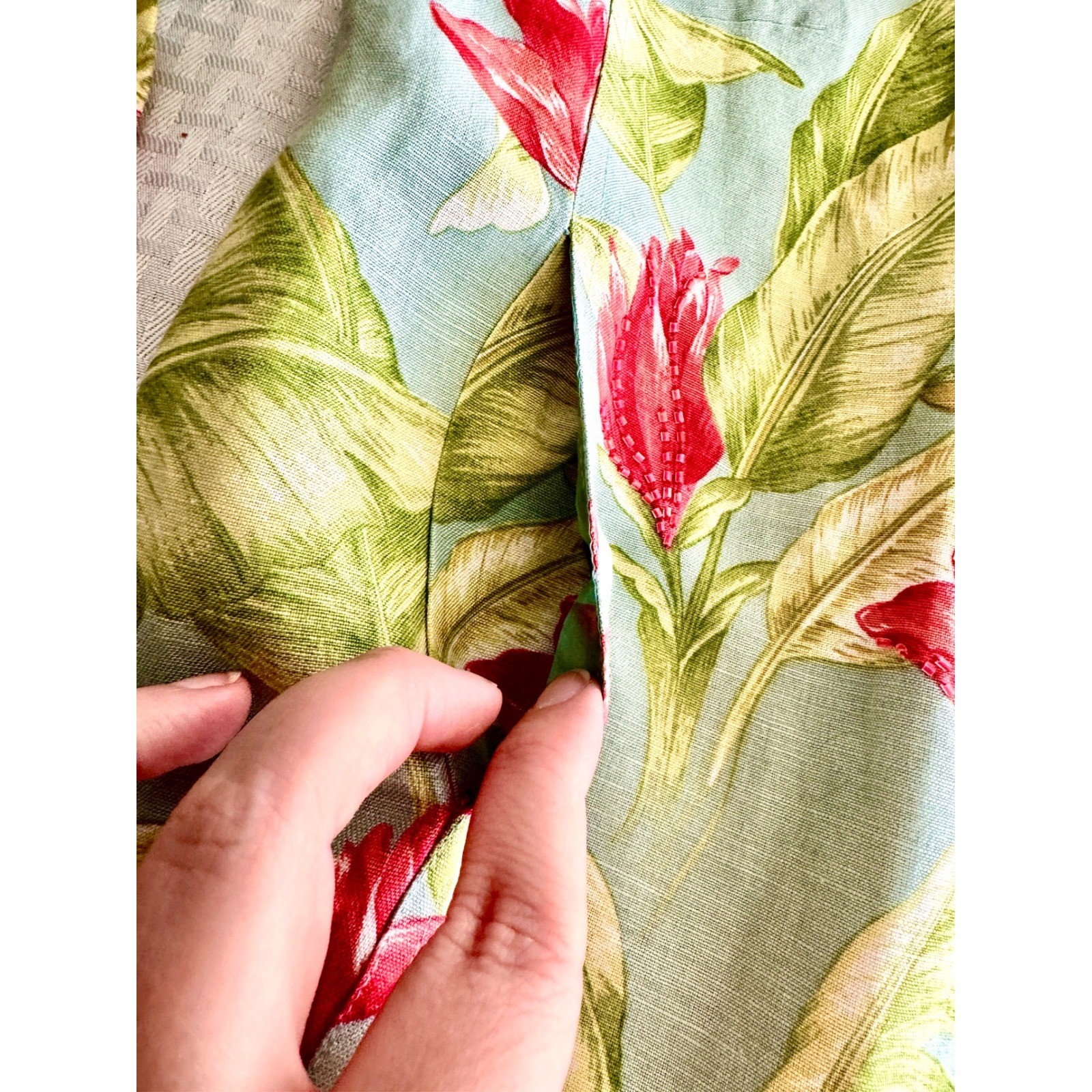Rafael PT Collection Tropical Floral Linen Skirt Set Green Red Size 12 Vintage