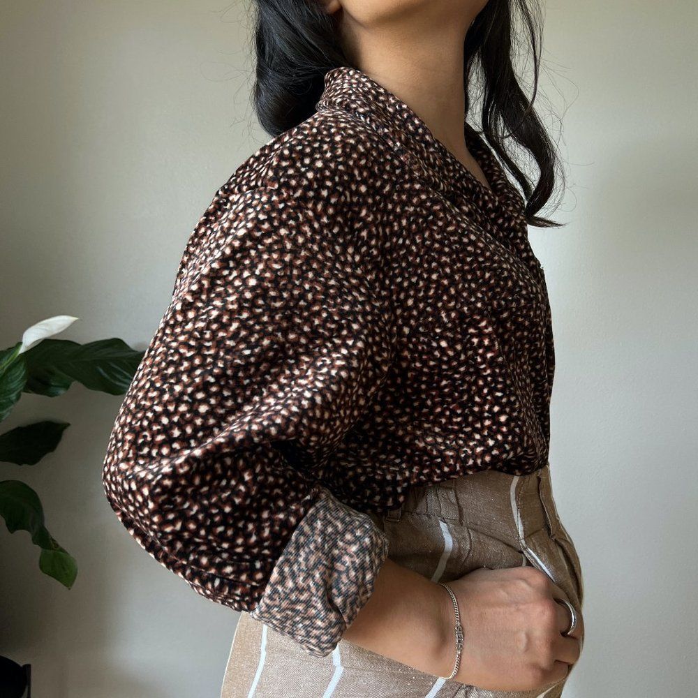 vtg 90s Clio velvet jacket blouse brown black leopard shirt size Large button up