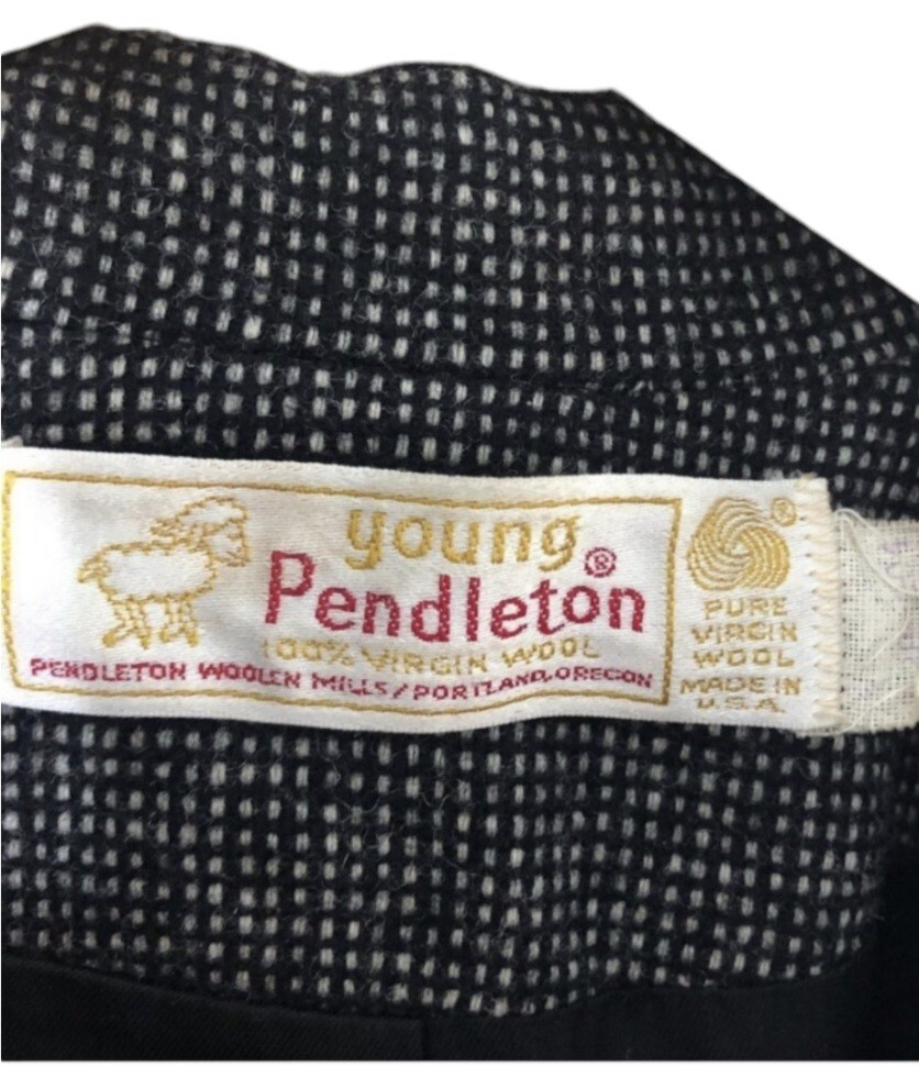 Vintage Pendleton Womens 10 Blazer 100% Virgin Wool Black White Button Made USA