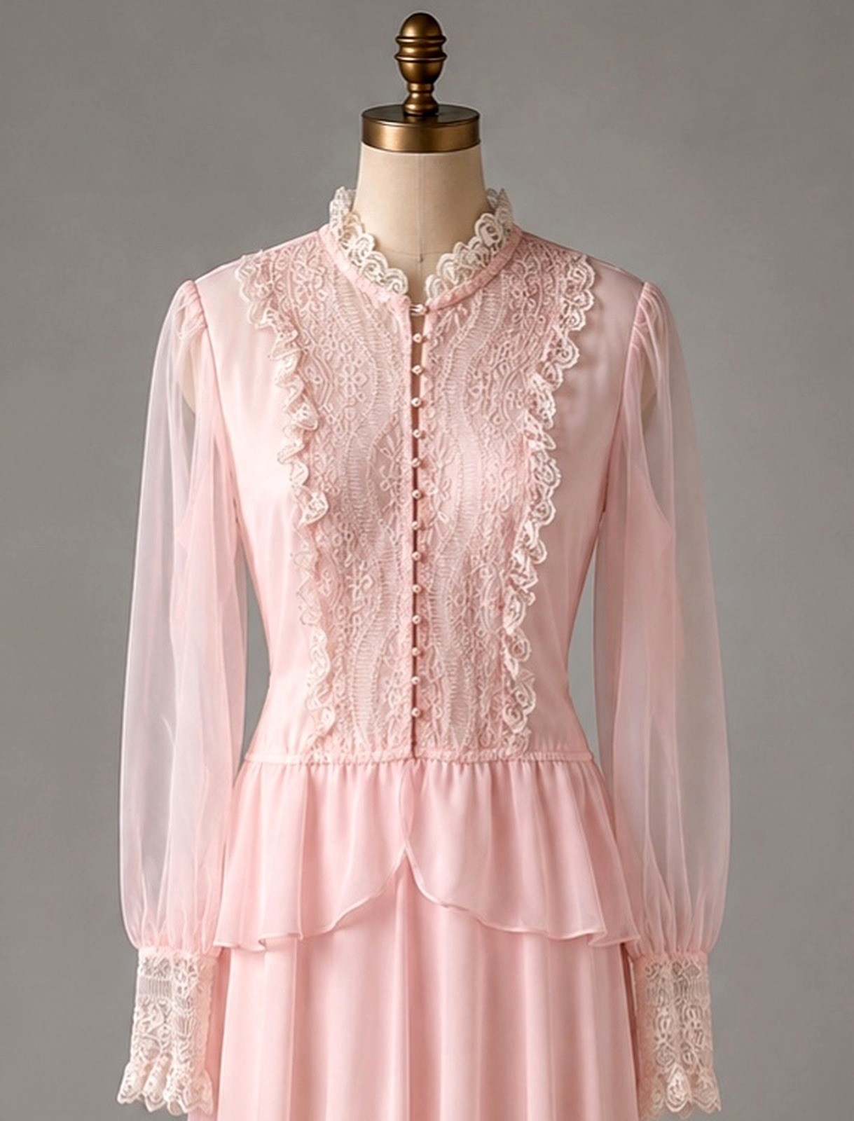 Vintage 1980s Victorian Revival Blush Pink Lace Dress Sz Medium M