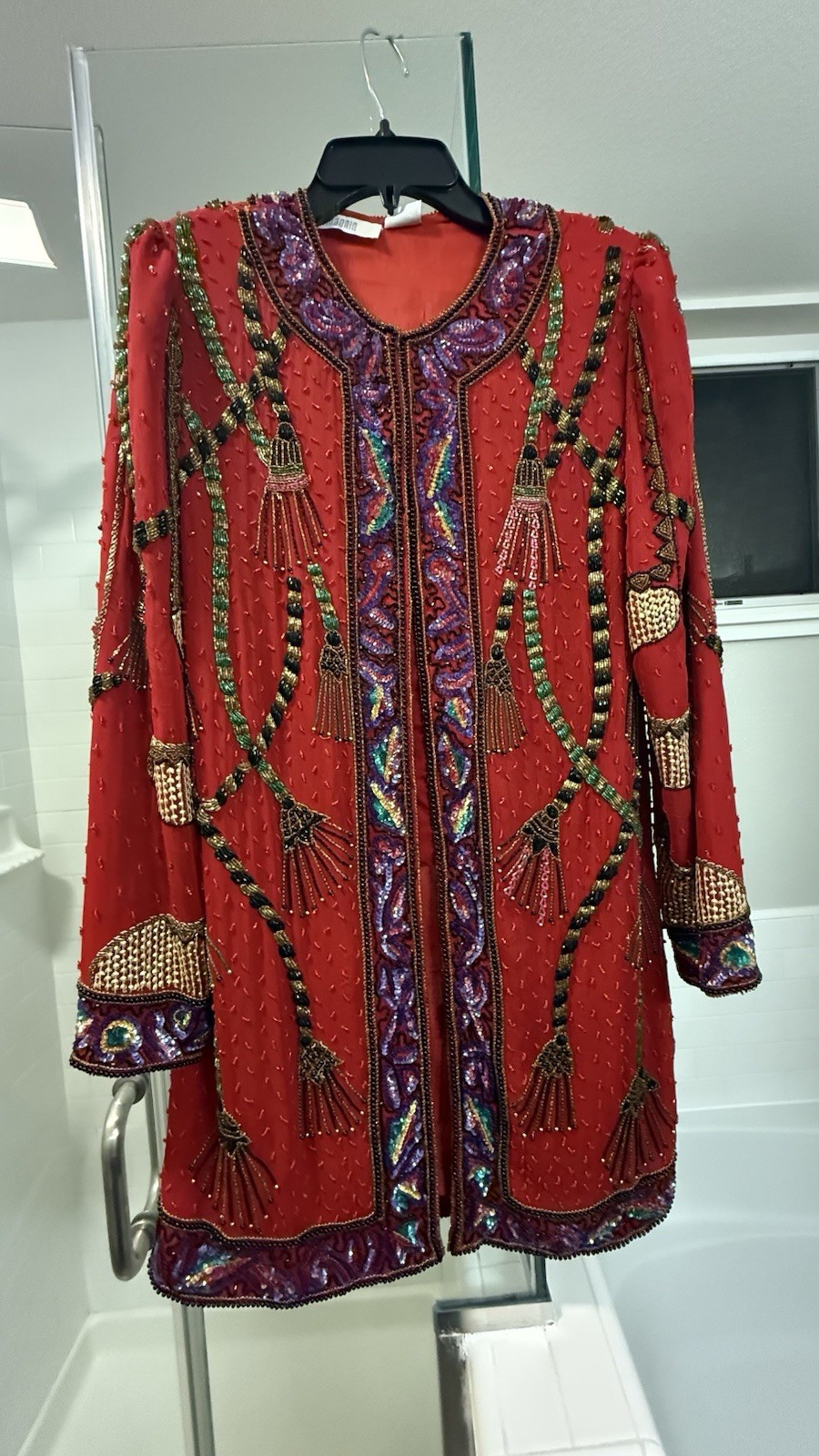Vintage I. Magnin 100% Silk Red Beaded Sequin Evening Jacket India Size S