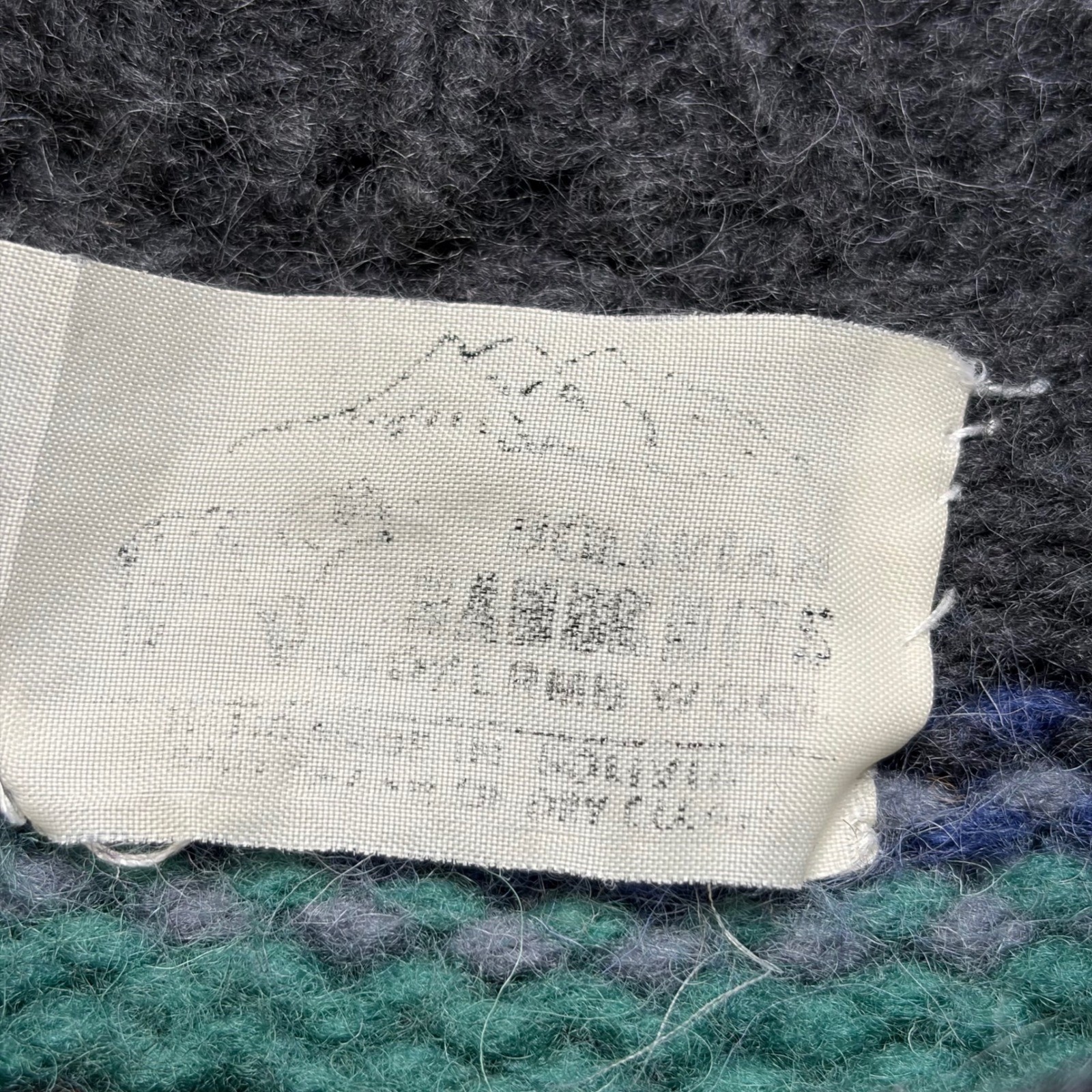 Bolivian Hand Knit Cardigan Women L Purple Teal Fair Isle Wool Vintage Sweater
