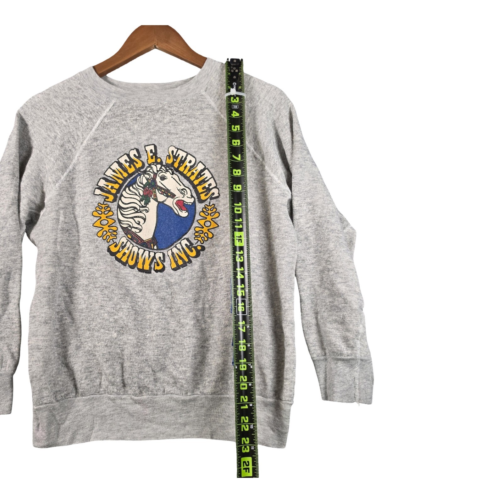Vintage 80s Trench James E Strates Shows Carnival Horse Sweatshirt Gray Womens M