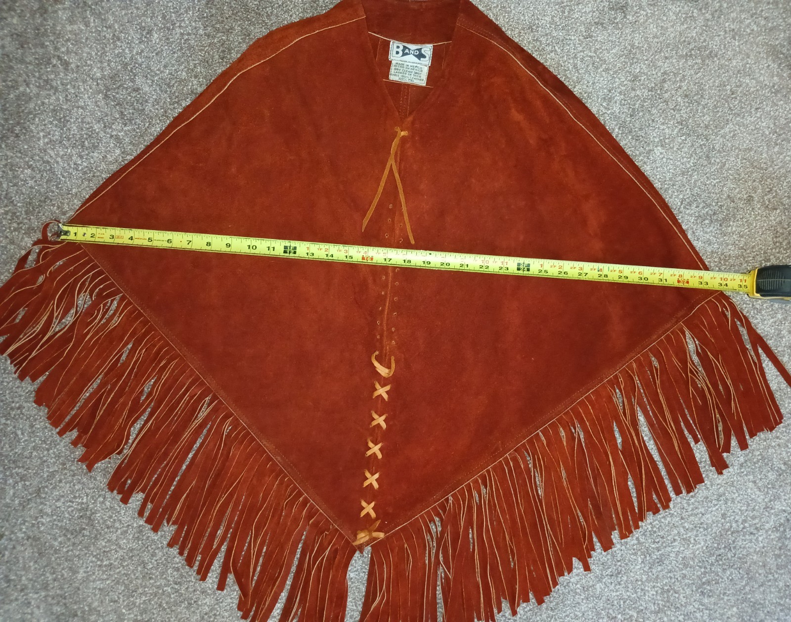 Real 1960’s Fringed Hippie Poncho Real Leather Vest! Great Halloween Costume!